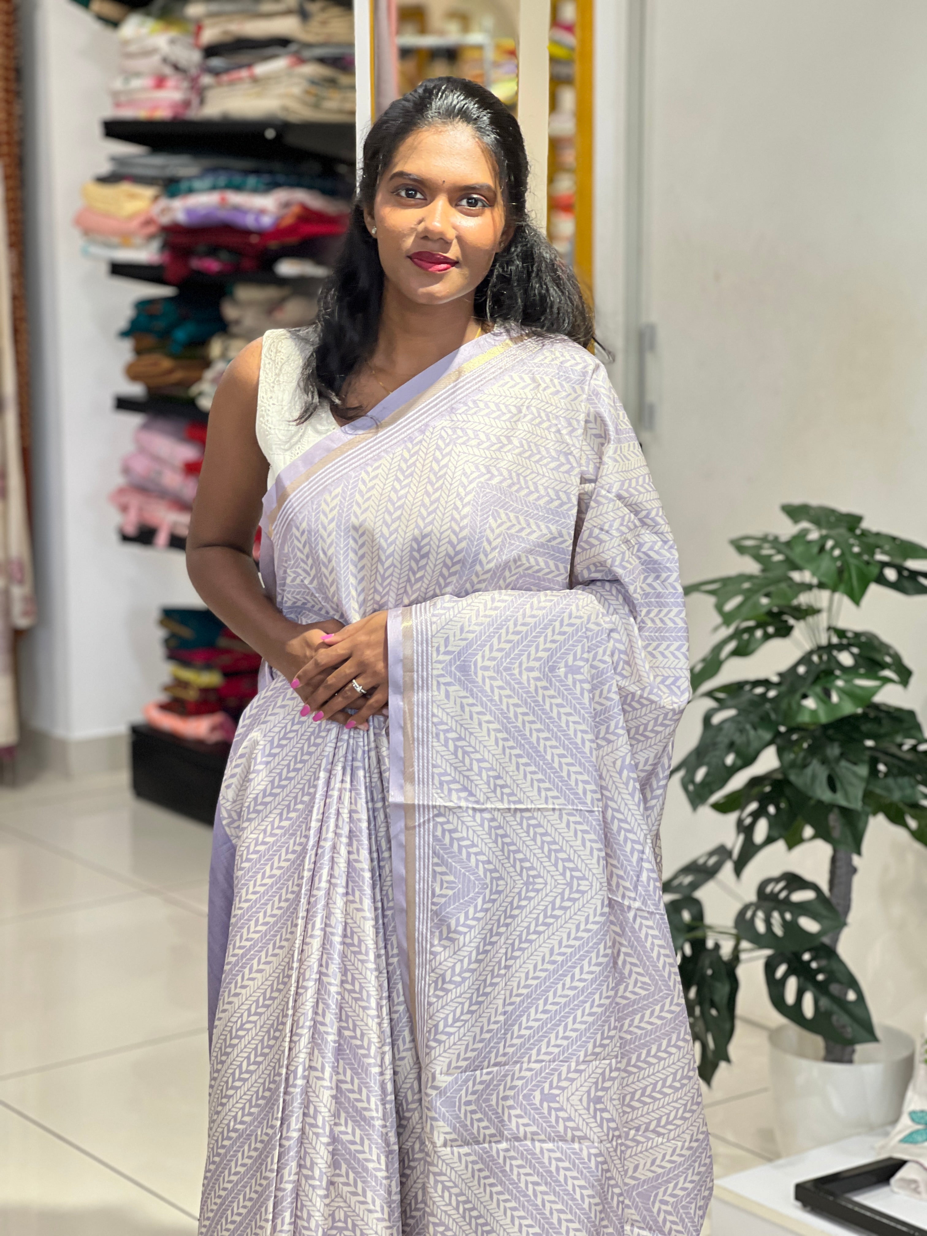 Geometric Printed Semi Tussar Saree | SSN449