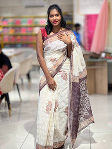 Block Printe With Tepchi Embroidered  Kota Saree | HT150