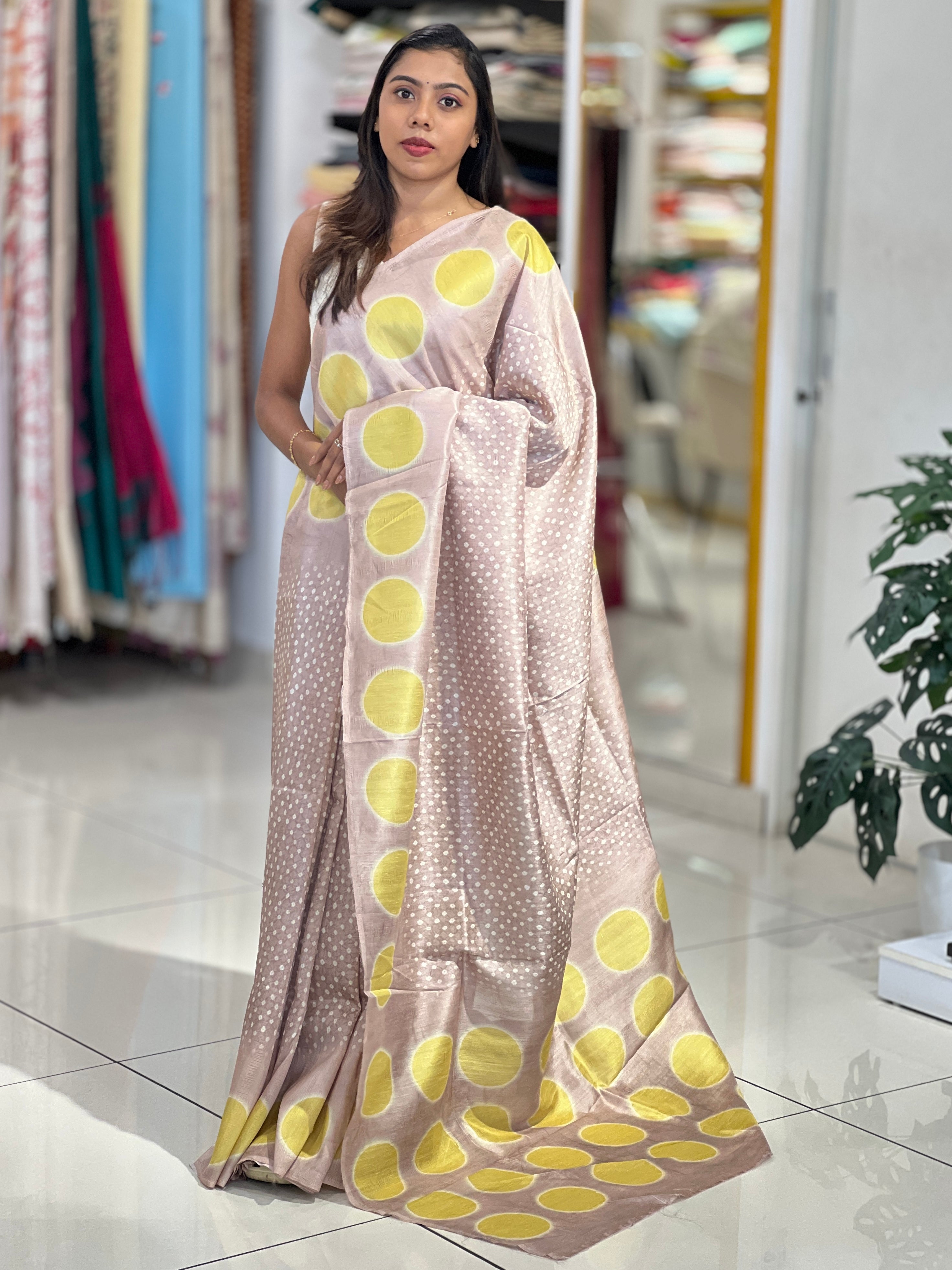 Polka Printed Semi Tussar Saree | SSN447
