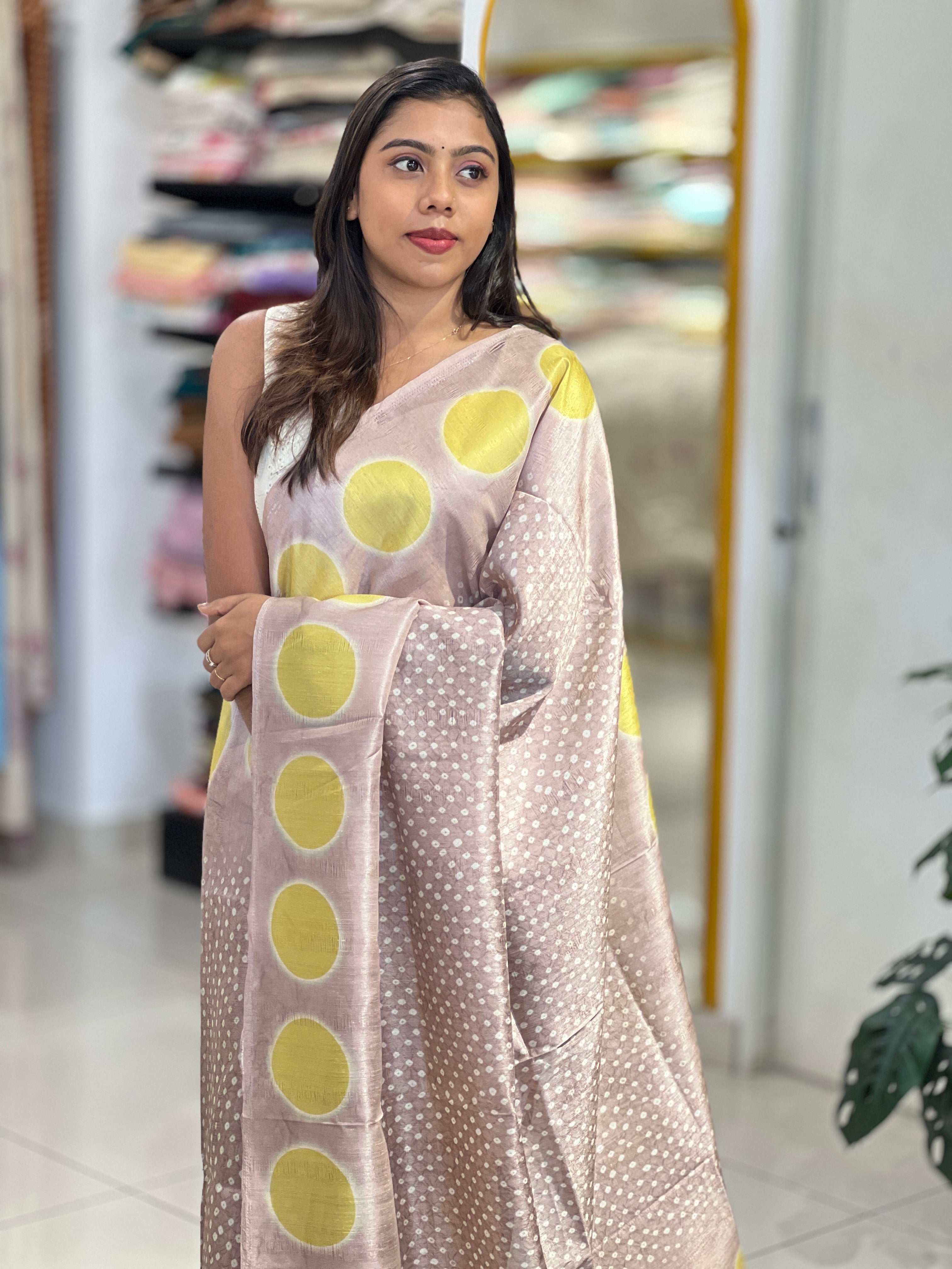 Polka Printed Semi Tussar Saree | SSN447