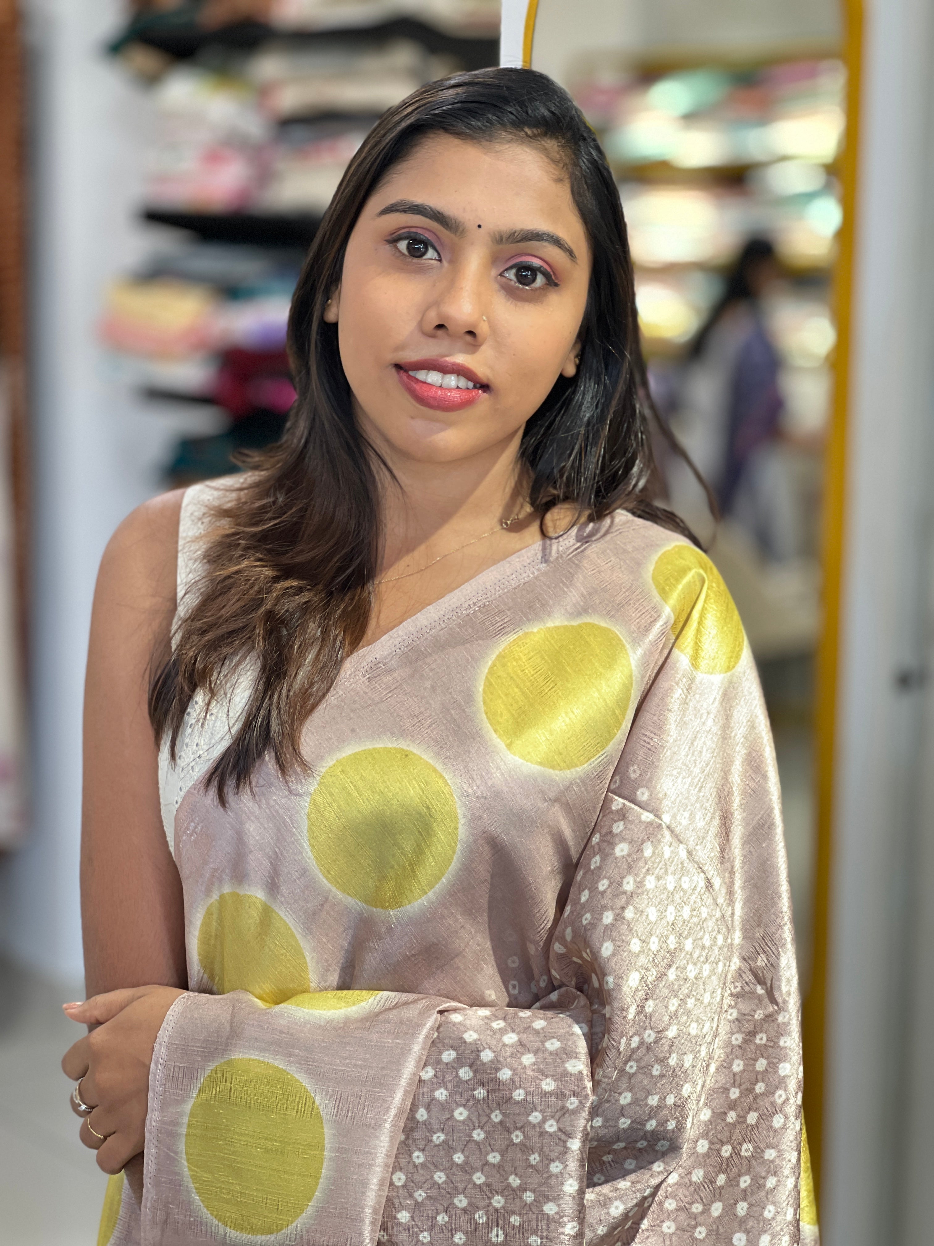 Polka Printed Semi Tussar Saree | SSN447