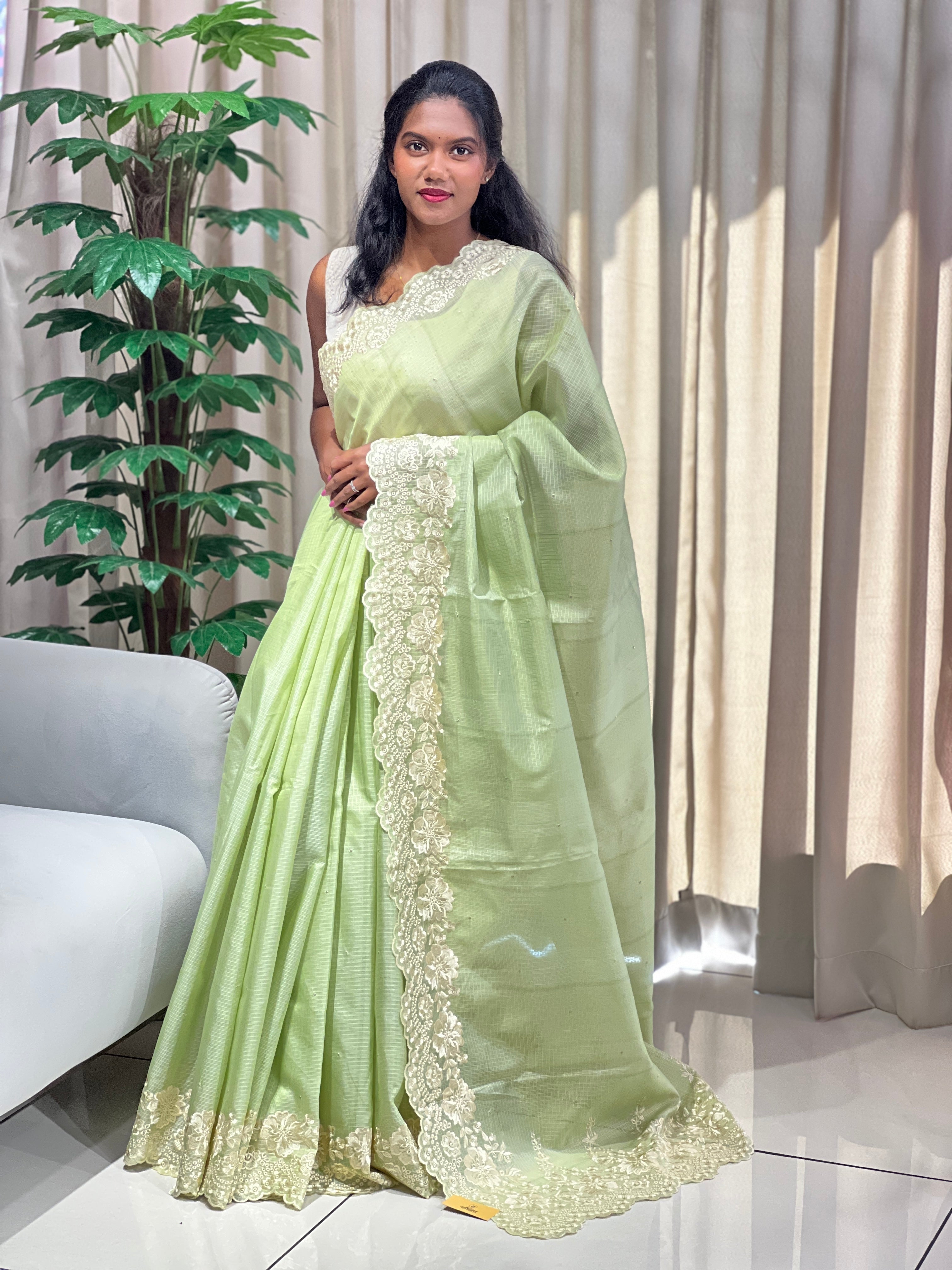 Floral Machine Embroidery Detailed Silky Kota Saree | PKS115