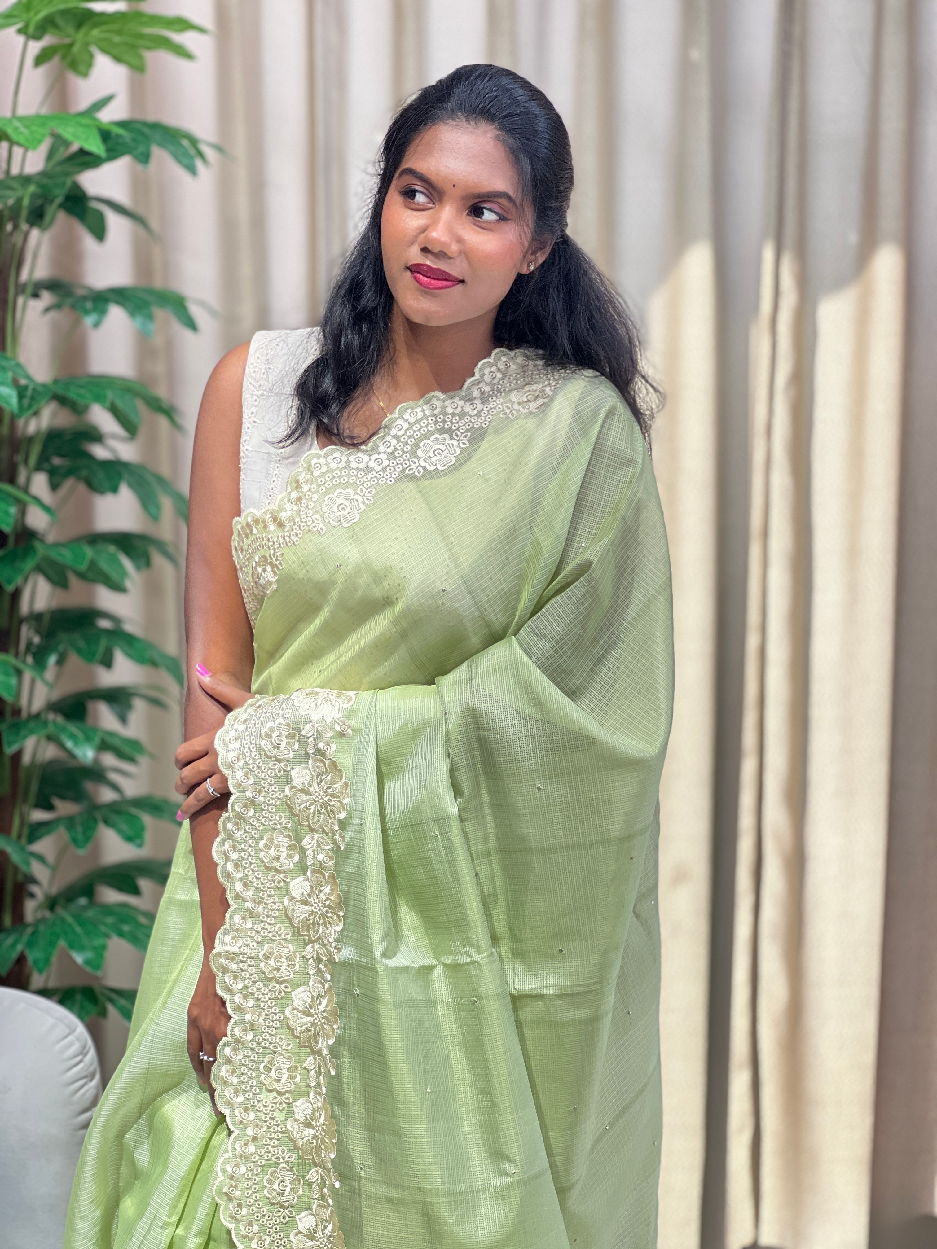 Floral Machine Embroidery Detailed Silky Kota Saree | PKS115