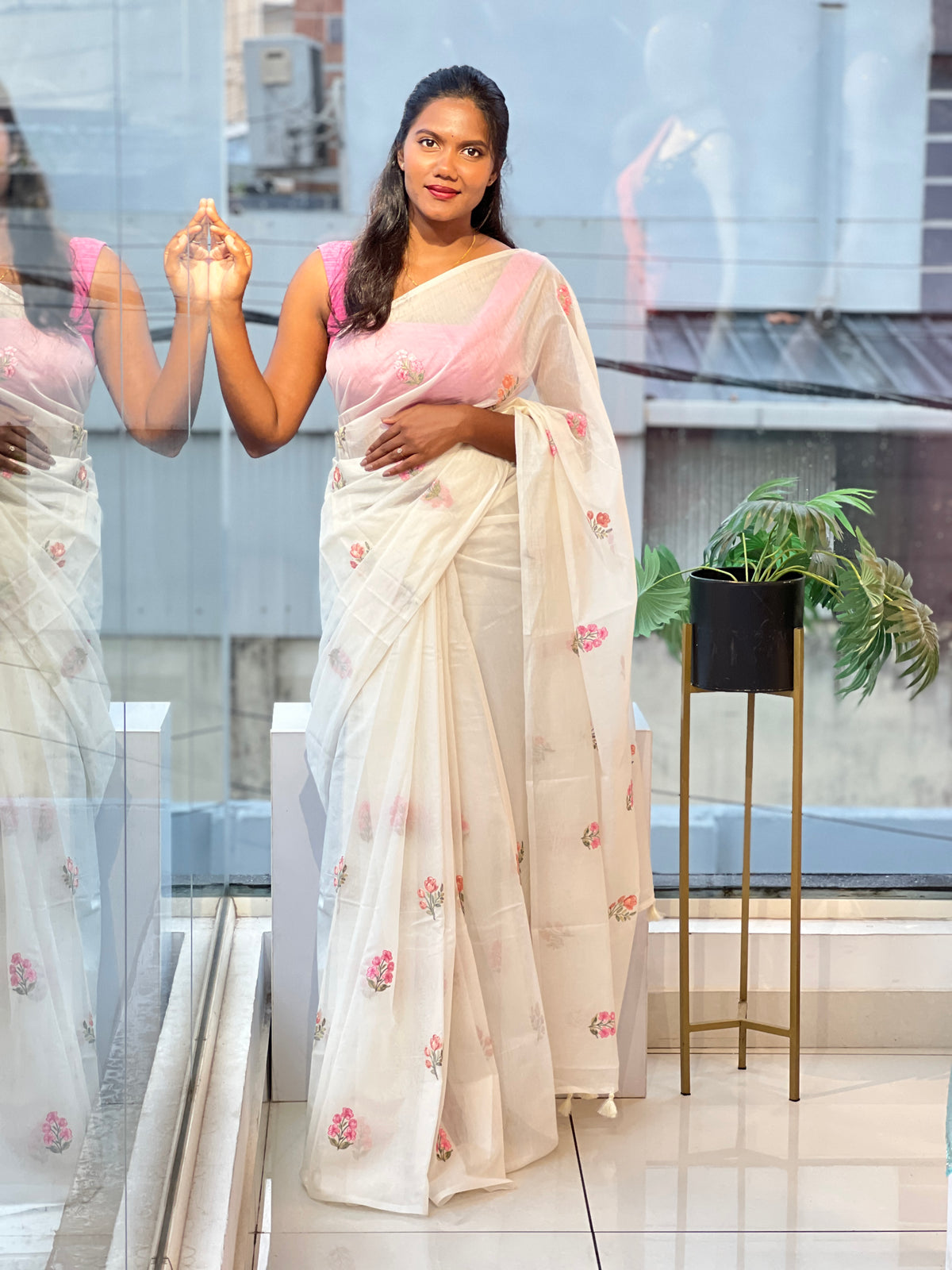 Floral Embroidery  Chanderi Finish Saree | MR566