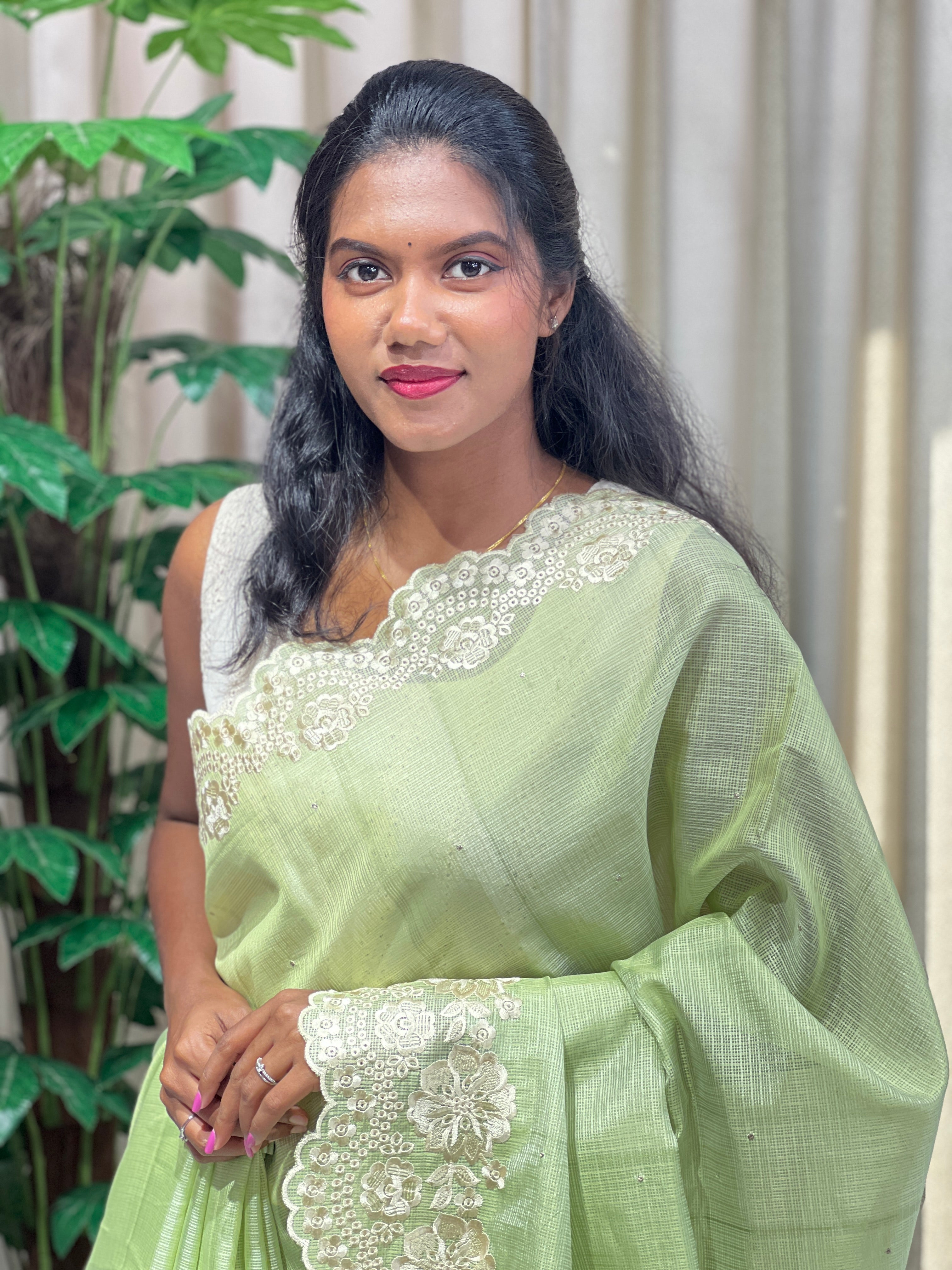 Floral Machine Embroidery Detailed Silky Kota Saree | PKS115