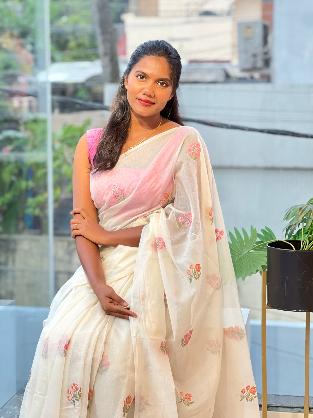 Floral Embroidery  Chanderi Finish Saree | MR566