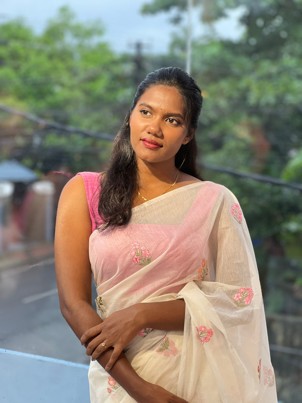 Floral Embroidery  Chanderi Finish Saree | MR566