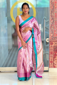 Floral Patterned Pink Tissue Saree | NN203