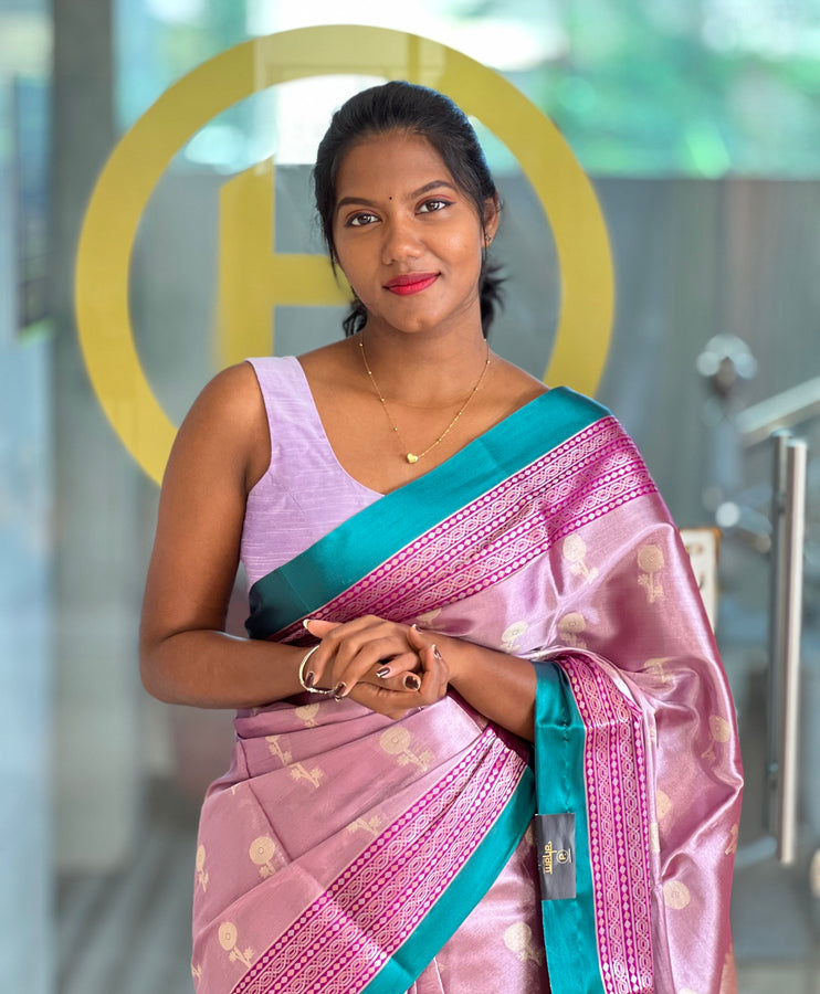 Floral Patterned Pink Tissue Saree | NN203