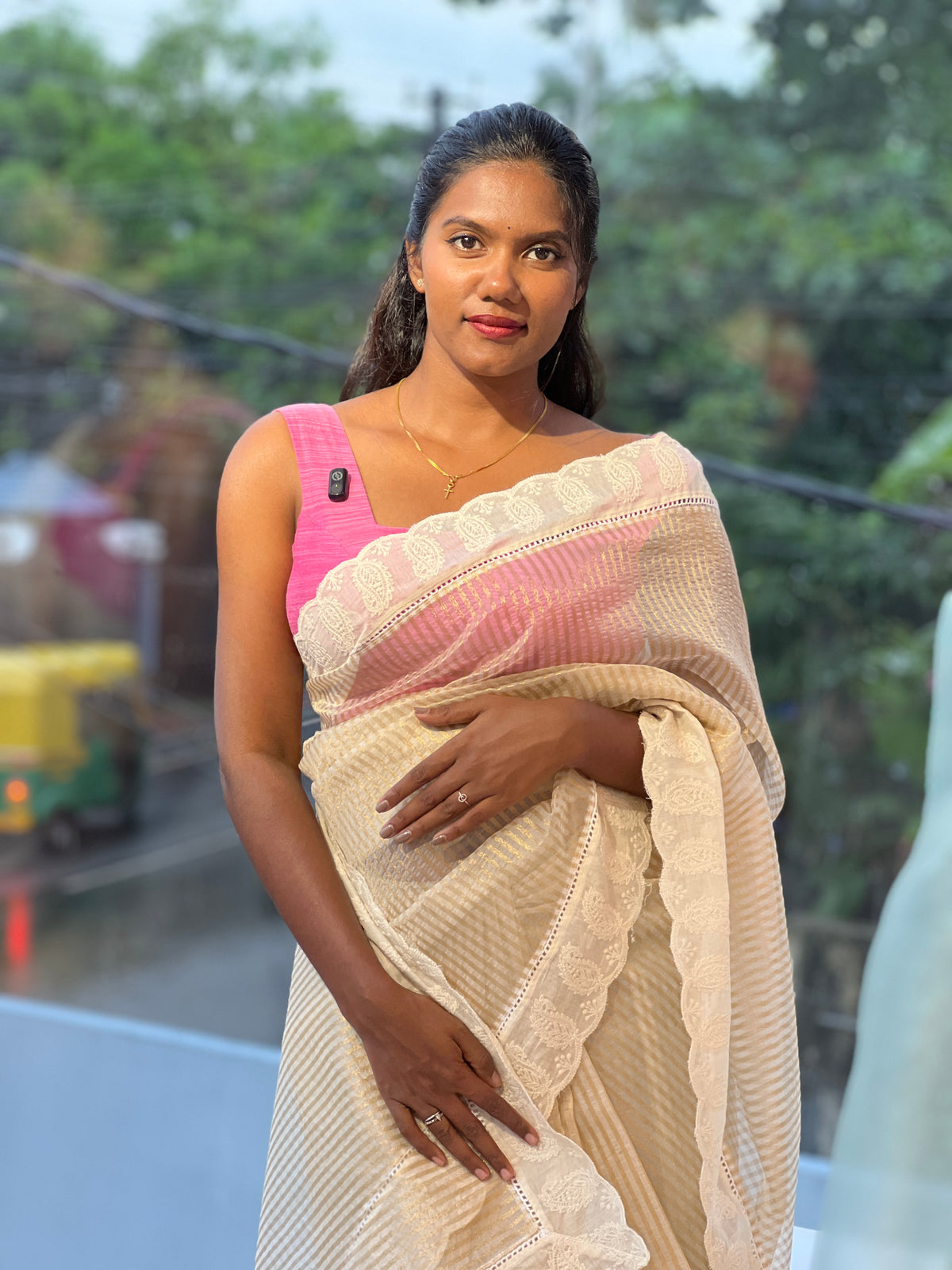 Lucknowi Embroidery Border Pattern Chanderi Saree |  MM675