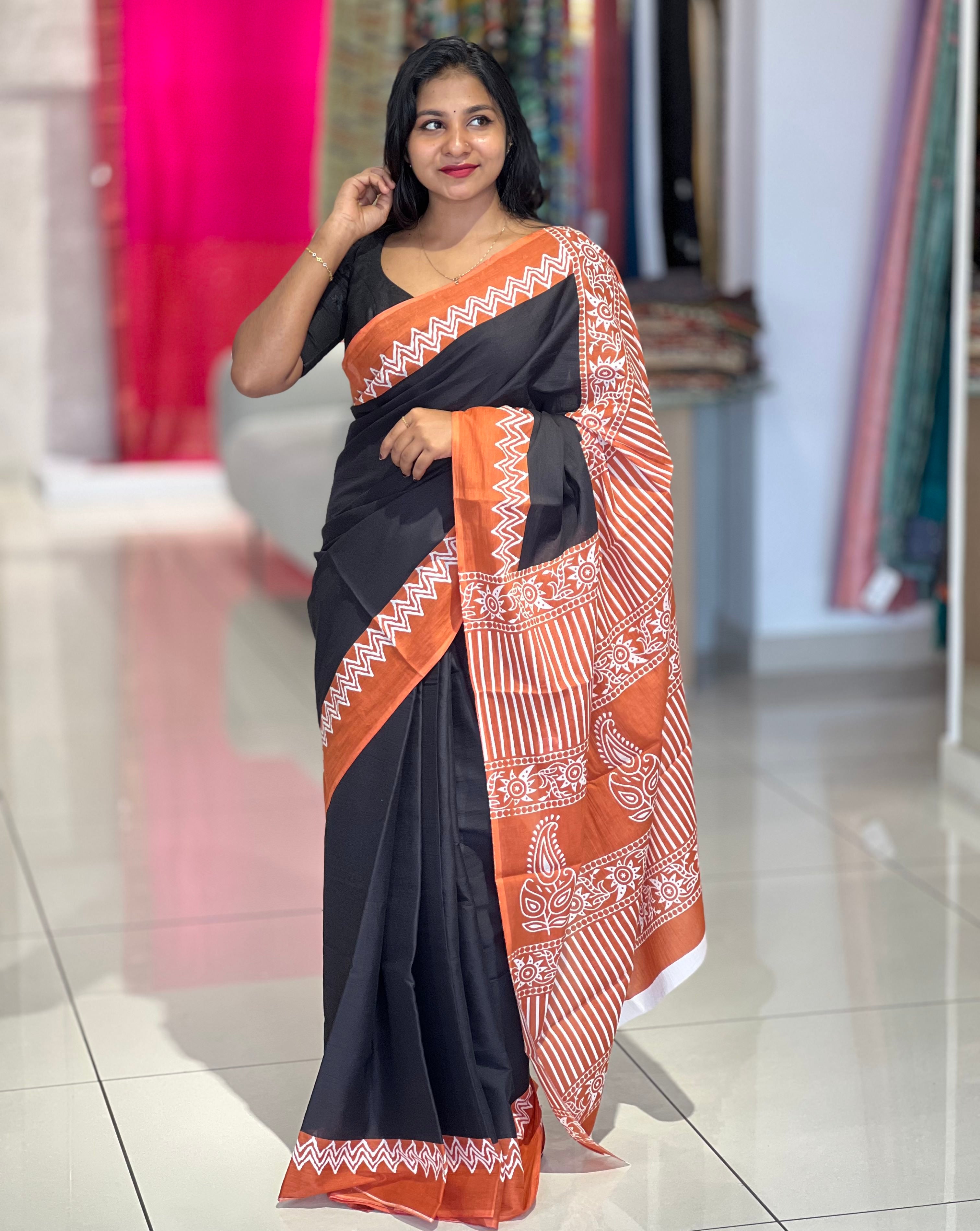 Screen Printed Cotton Saree | VFC485
