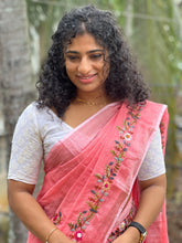 Floral Hand Embroidery Pattern Bhagalpuri Linen Saree | RP376