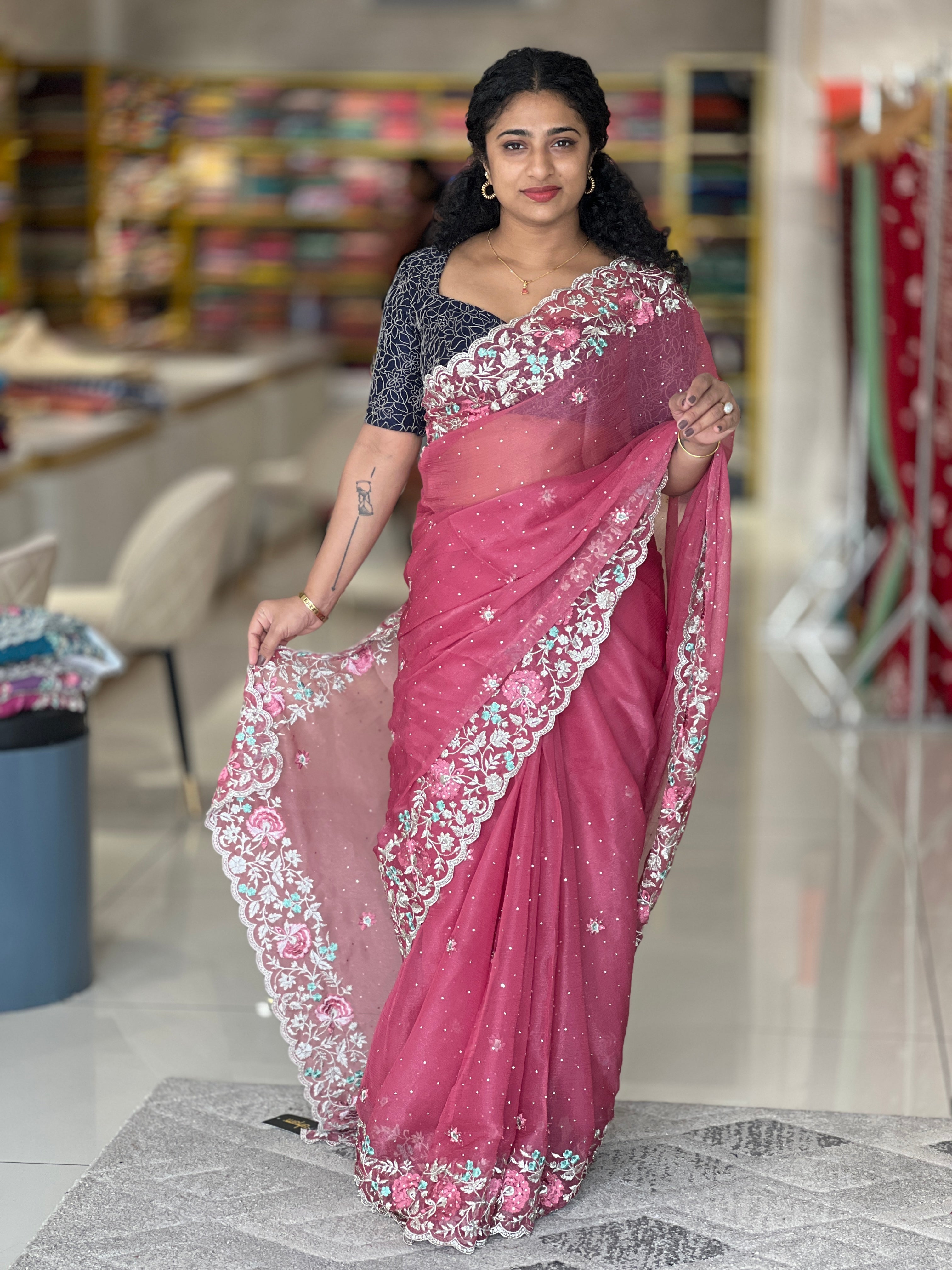 Party Wear Chiffon Saree SBP437 – Aham Designer Boutique