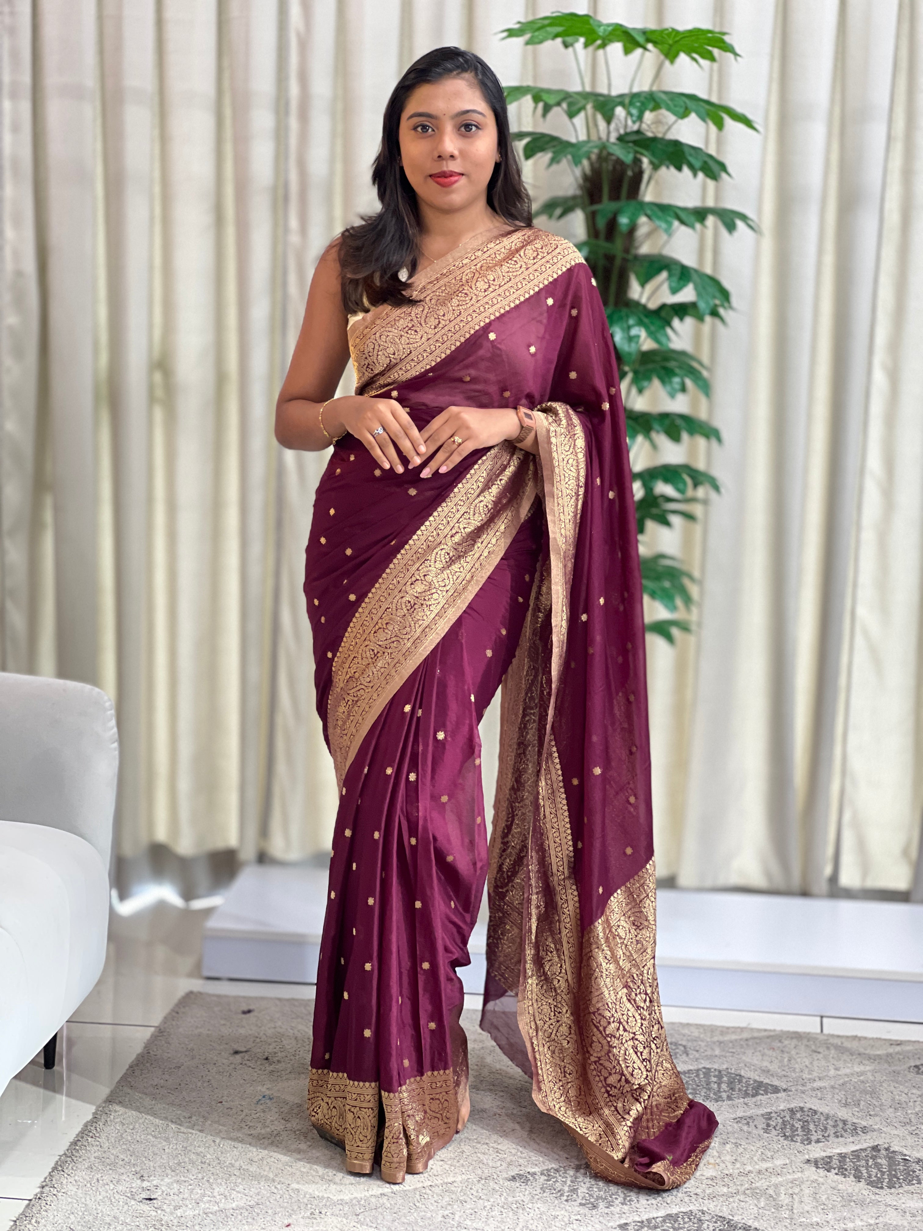 Buta Woven Pattern Chinnon Saree | RS164