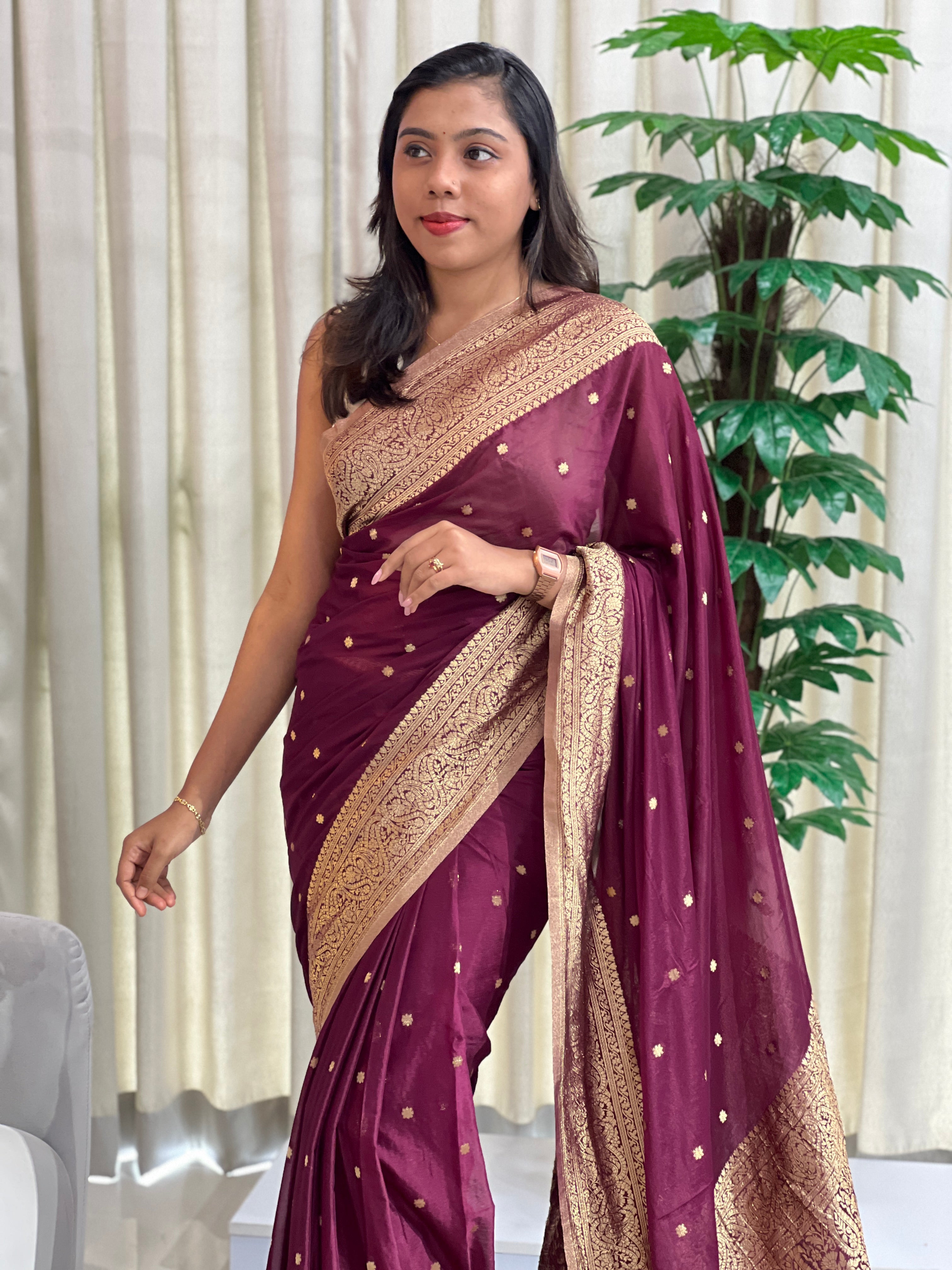 Buta Woven Pattern Chinnon Saree | RS164