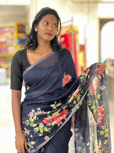 Floral Printed Linen Finish Saree | SSN104