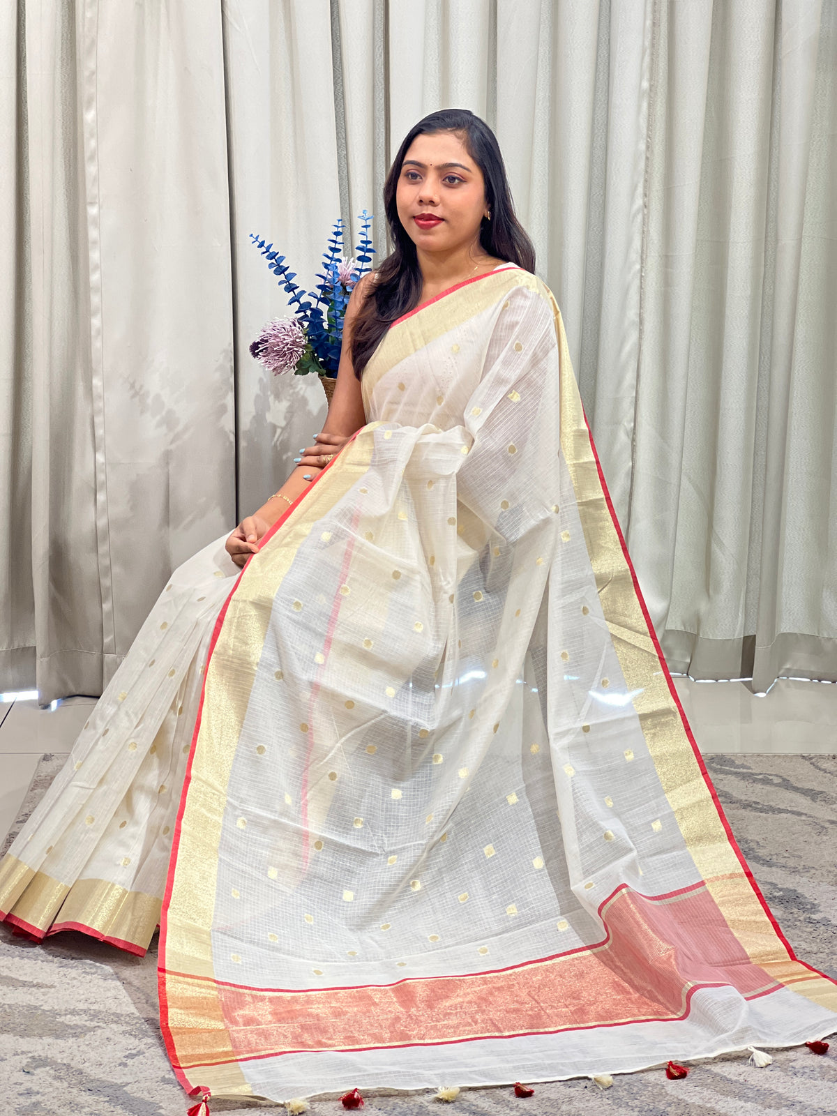 Golden Zari Buta Woven Pattern Silky Kota Saree | MR565