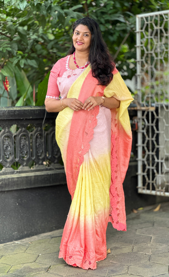 Twine Cut Work Border Detailed Noil Tussar Saree | TC347