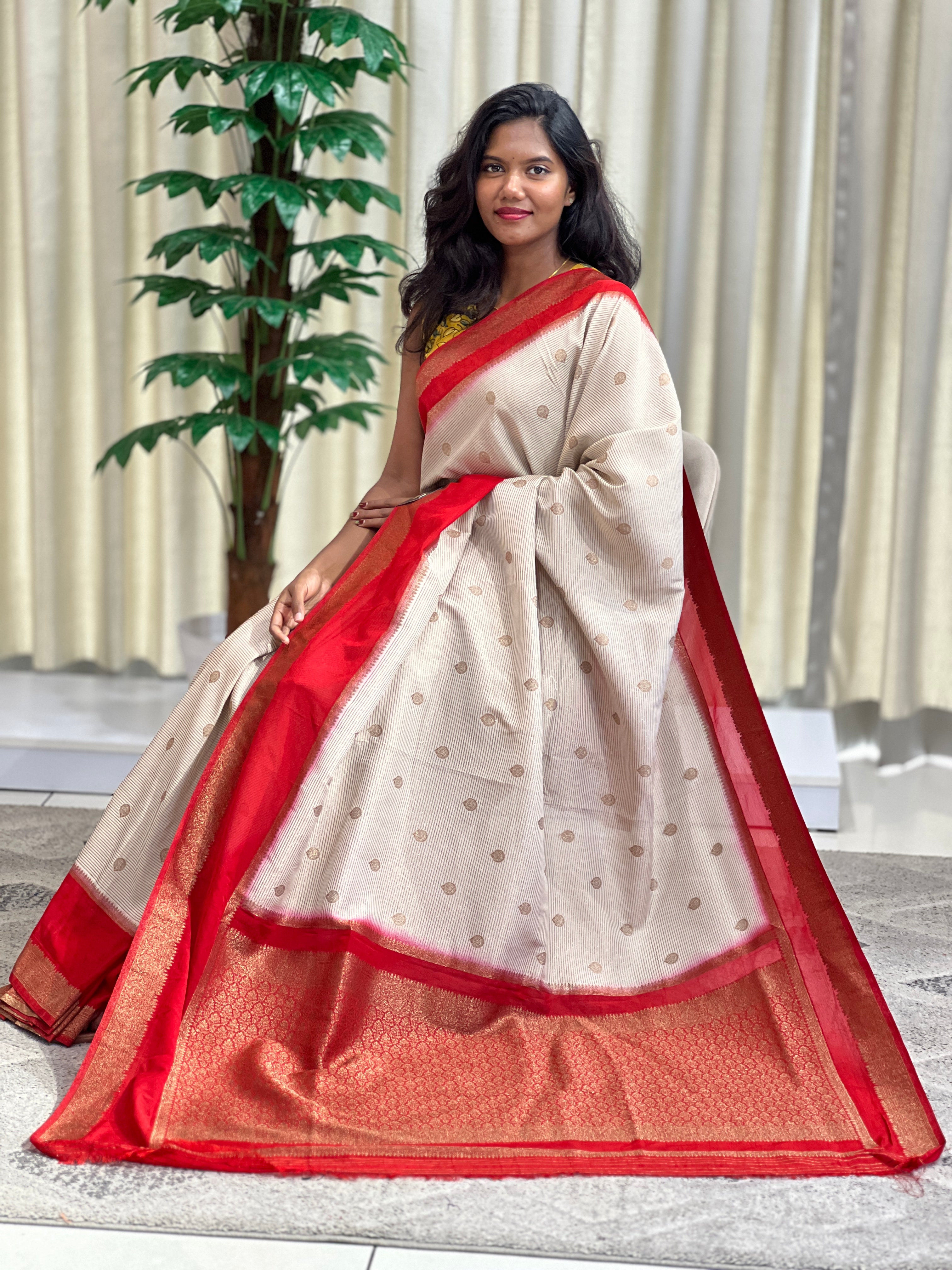 Antique Gold Zari Buta Woven Georgette Saree | RS113