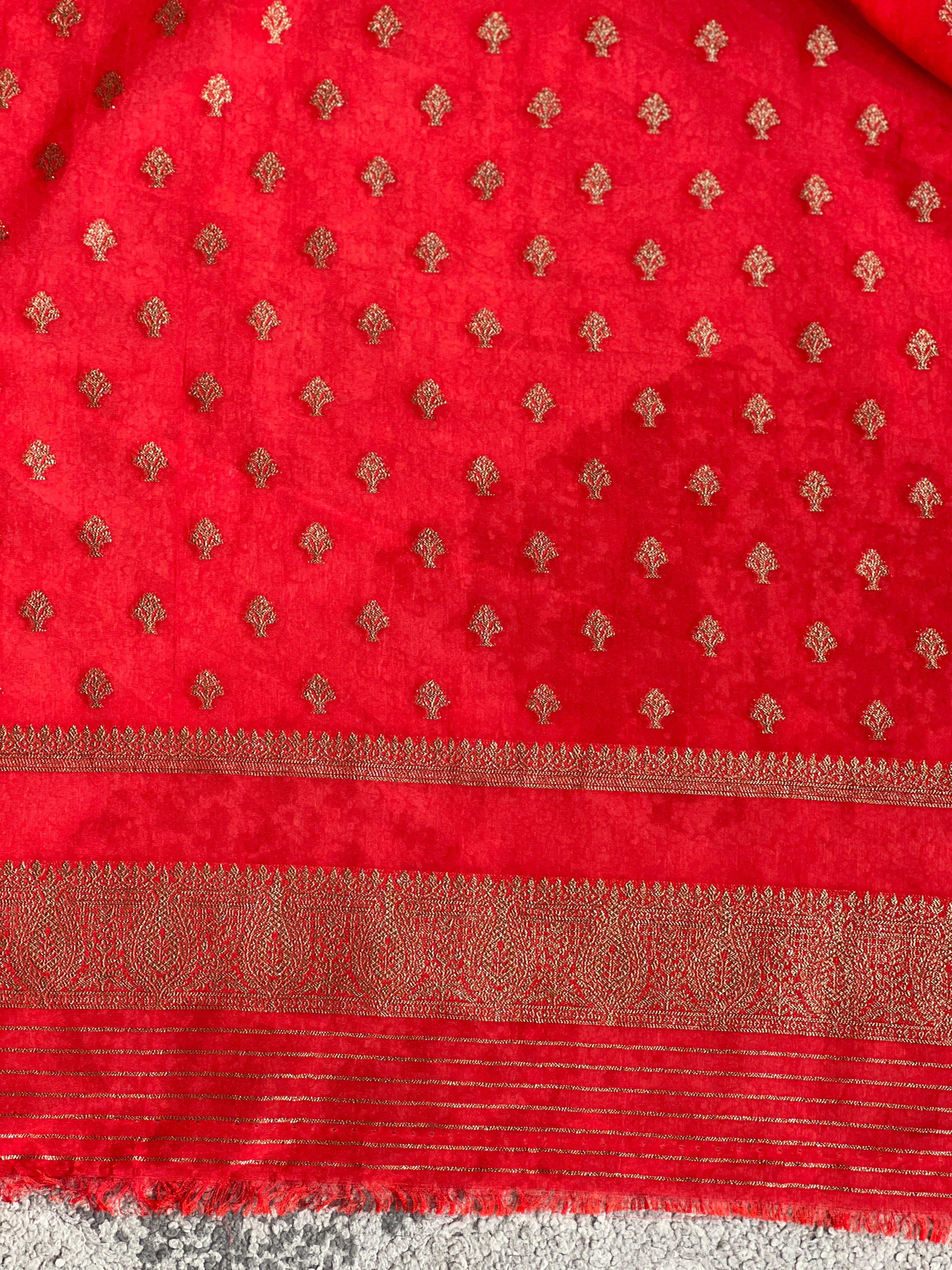 Antique Gold Zari Buta Woven Georgette Saree | RS113