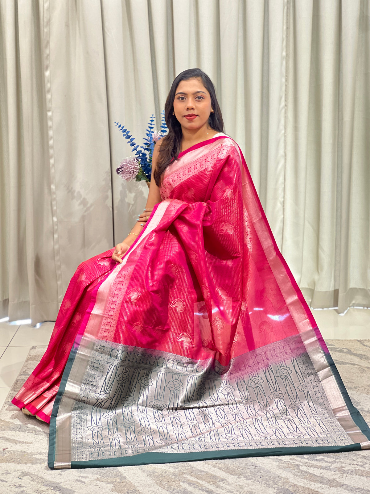 Floral Motif Semi Silk Saree | RVS233