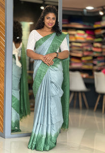 Kantha Weaving Pattern Zig Zag Design Bhagalpuri Linen Saree | NHH189