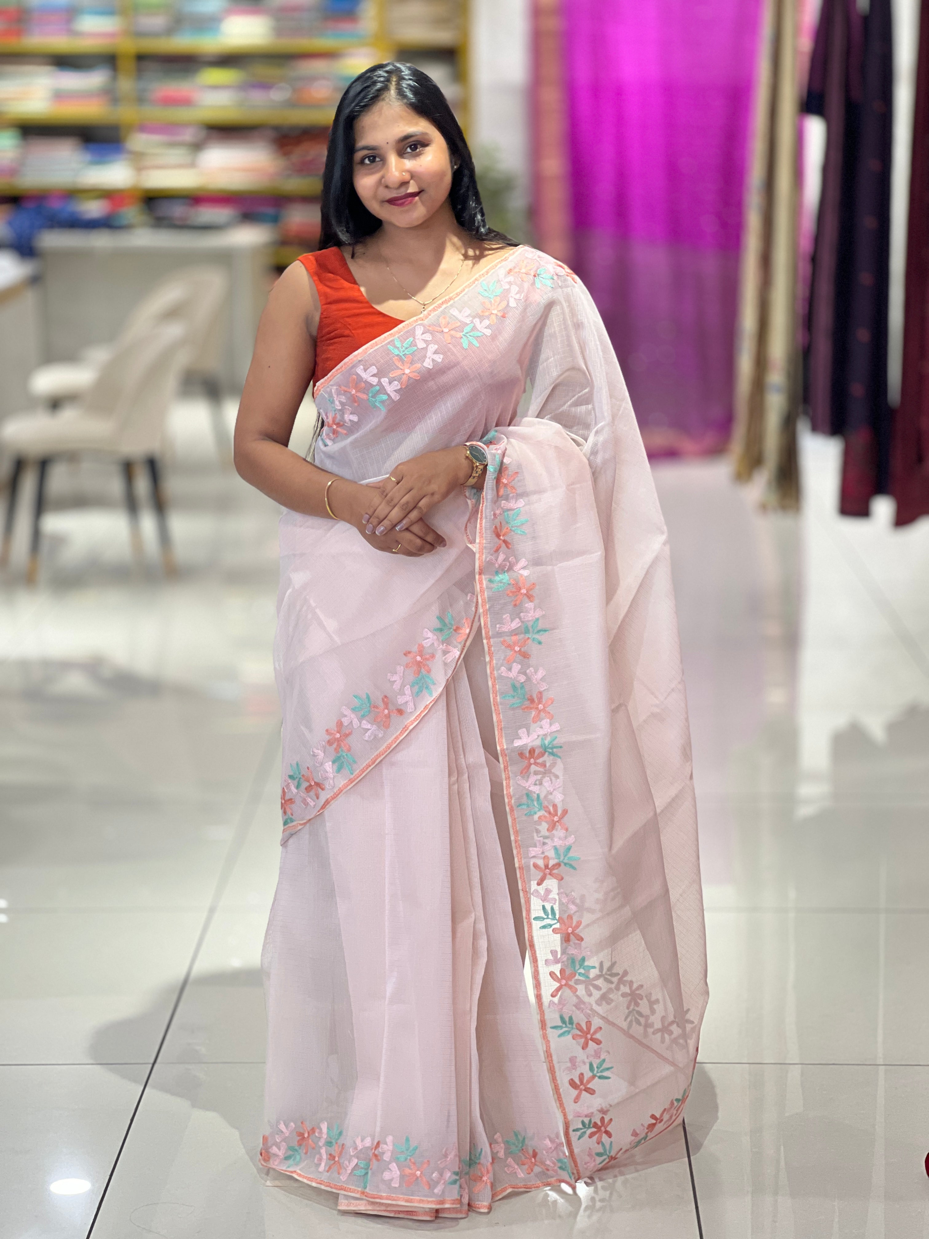 Floral Embroidery Detailed Organza Saree | JSC255