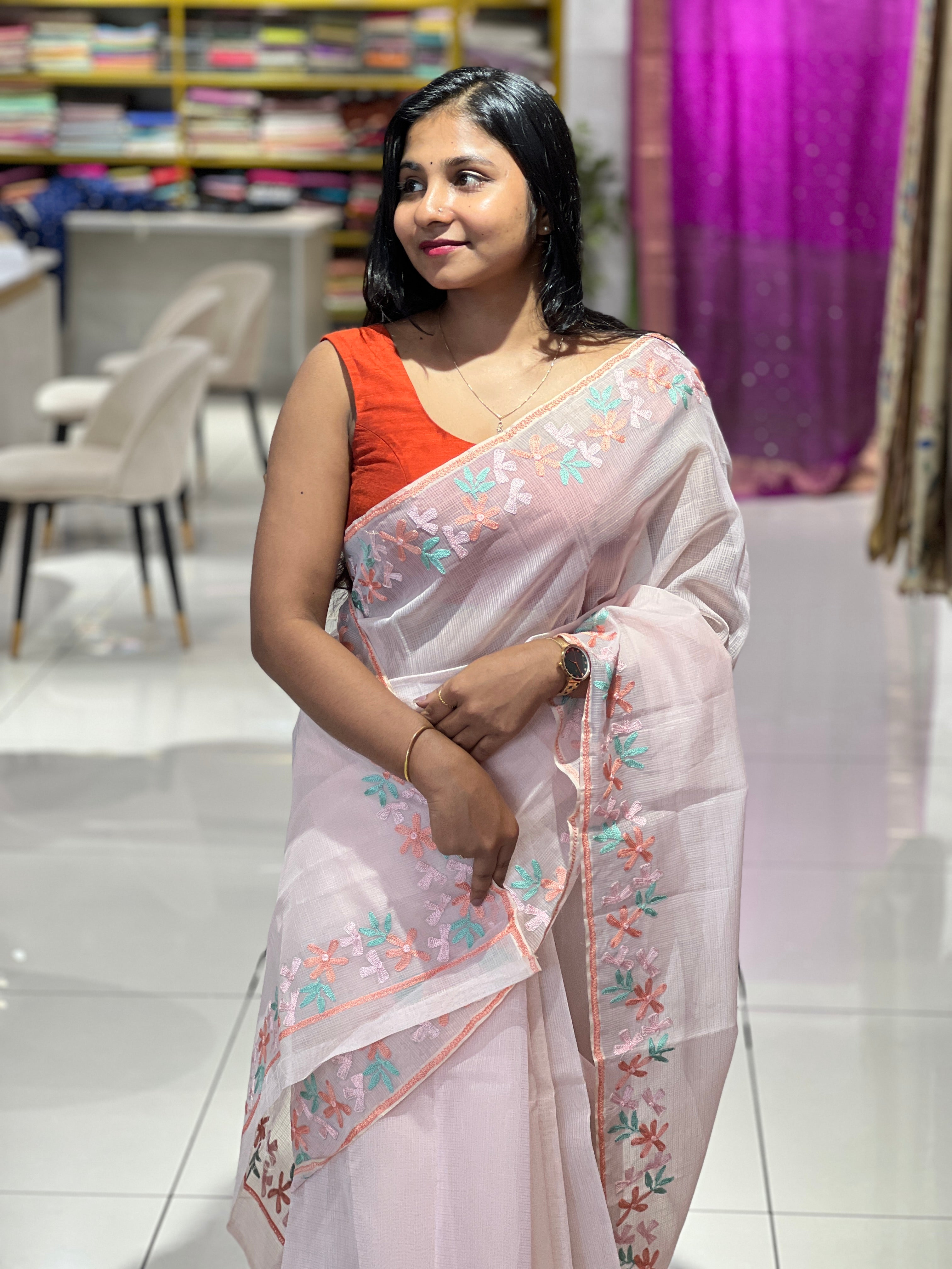 Floral Embroidery Detailed Organza Saree | JSC255