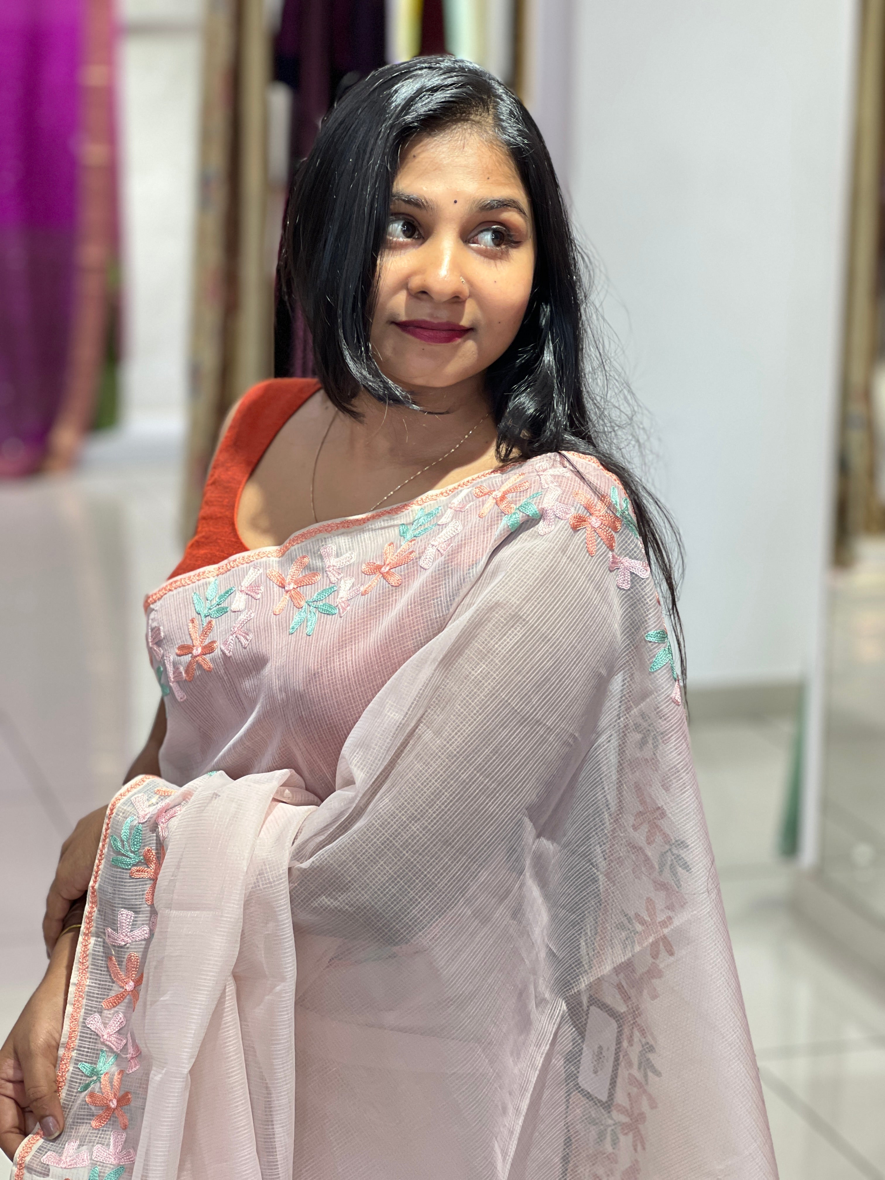 Floral Embroidery Detailed Organza Saree | JSC255