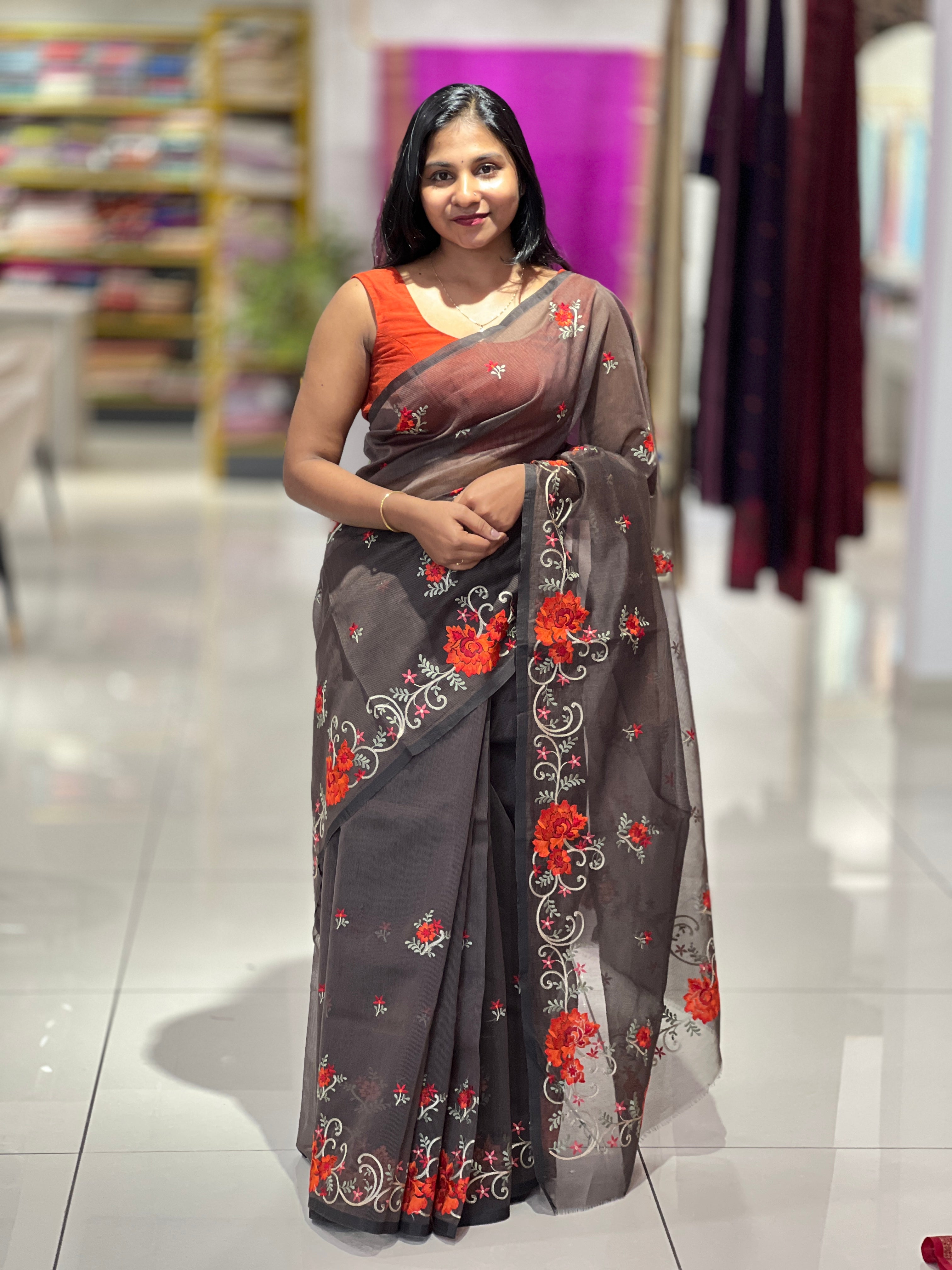 Floral Embroidery Detailed Supernet Kota Saree | RR212