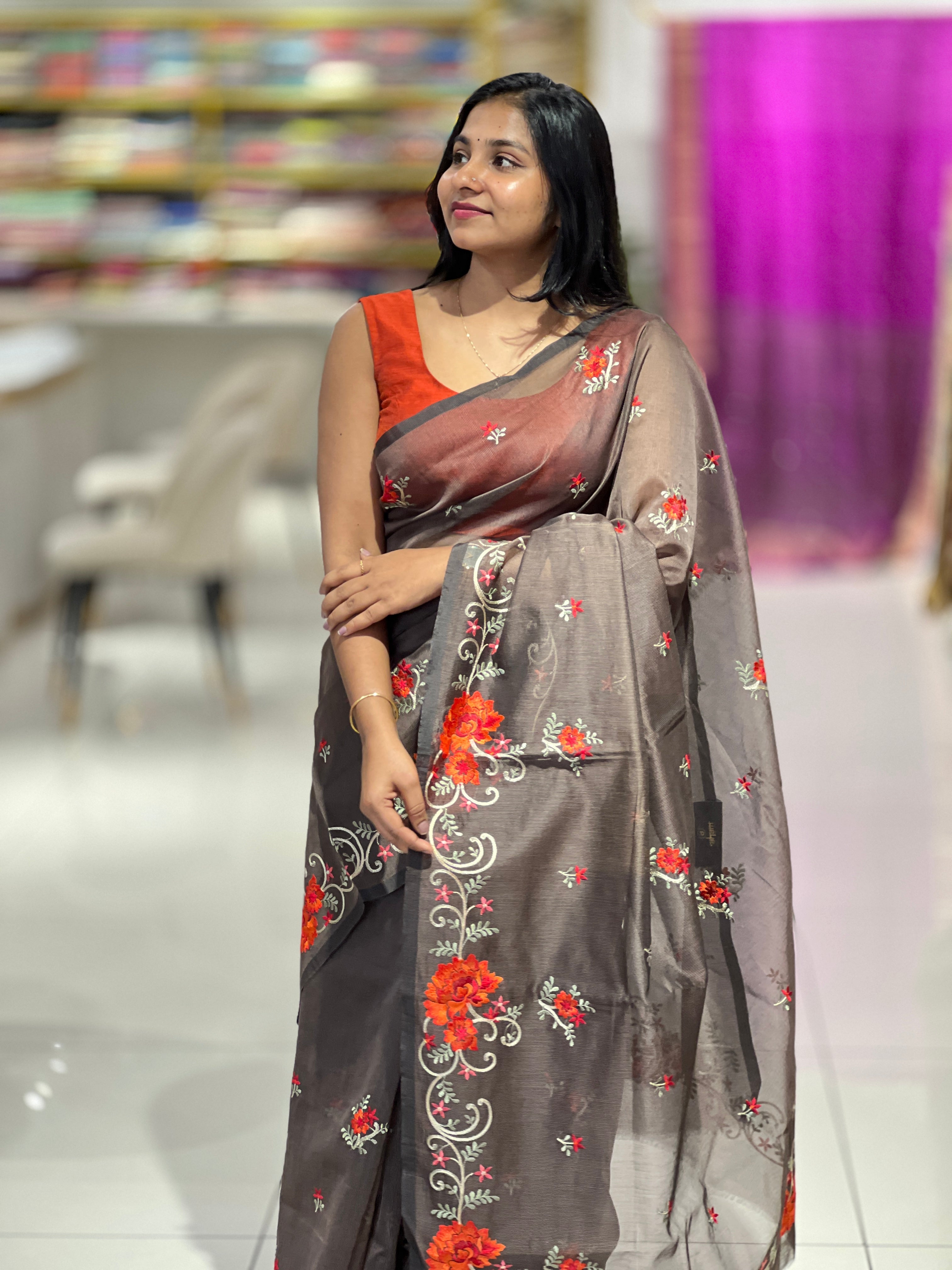 Floral Embroidery Detailed Supernet Kota Saree | RR212