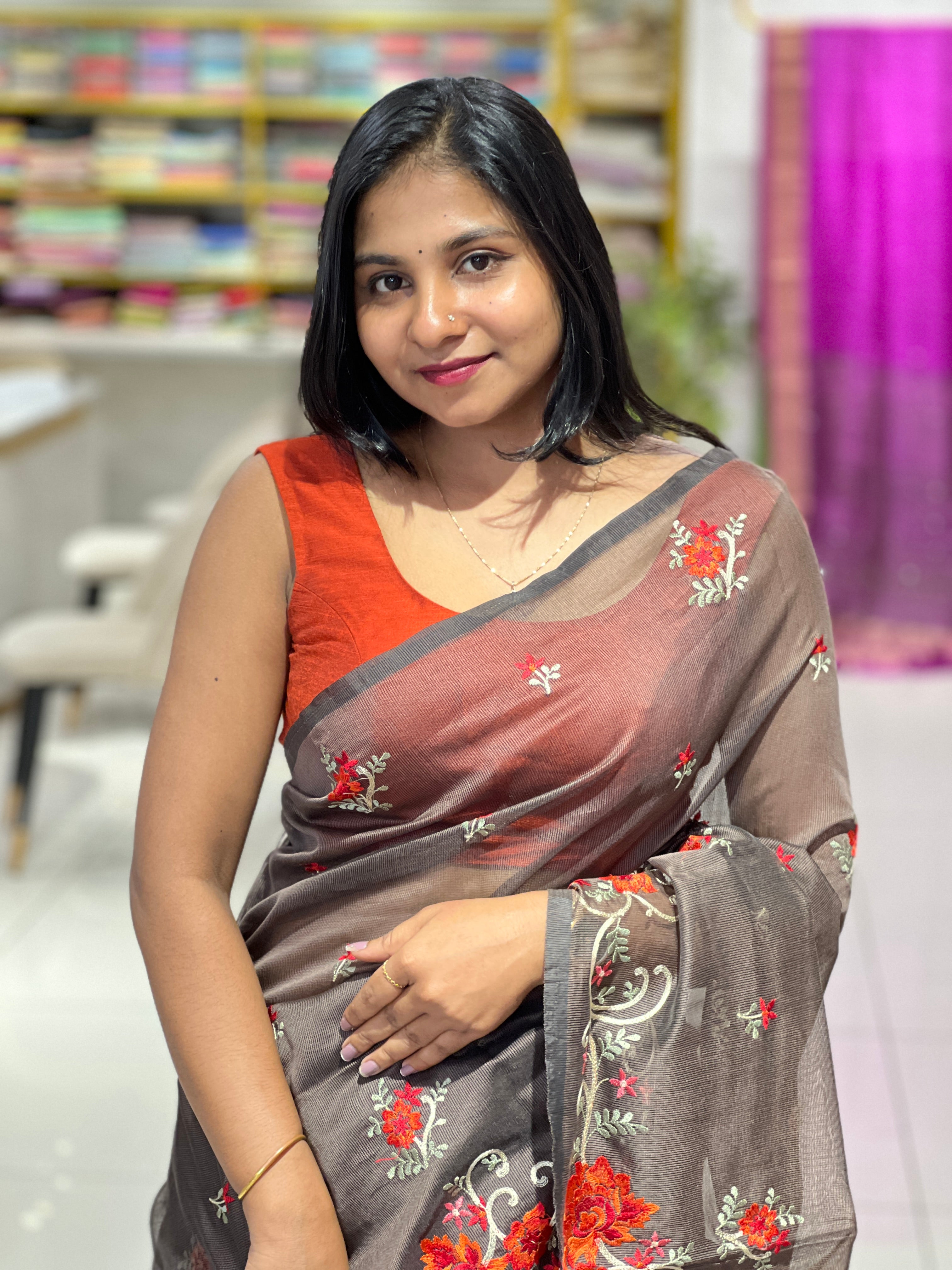Floral Embroidery Detailed Supernet Kota Saree | RR212