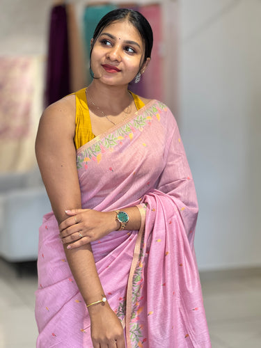 Jamdani Weaved Lotus Detailed Bagalpuri Linen Saree | SSN206