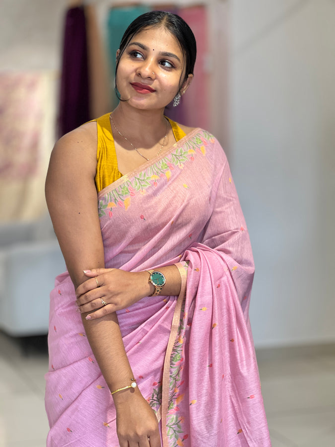 Jamdani Weaved Lotus Detailed Bagalpuri Linen Saree | SSN206