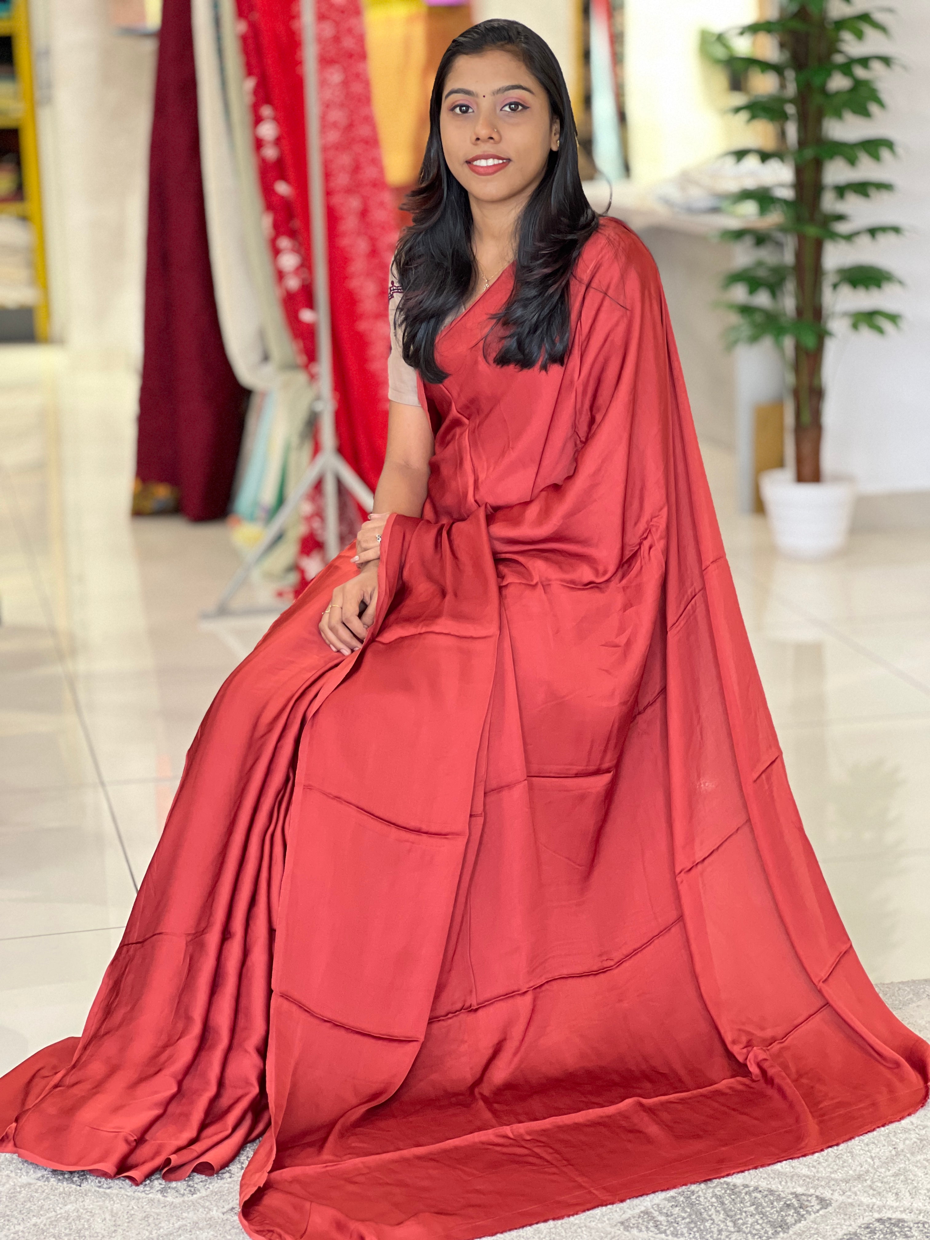Plain Body Satin Finish Saree | VFC426 Aham Designer Boutique Plain Body Satin Finish Saree | VFC426 Aham Designer Boutique