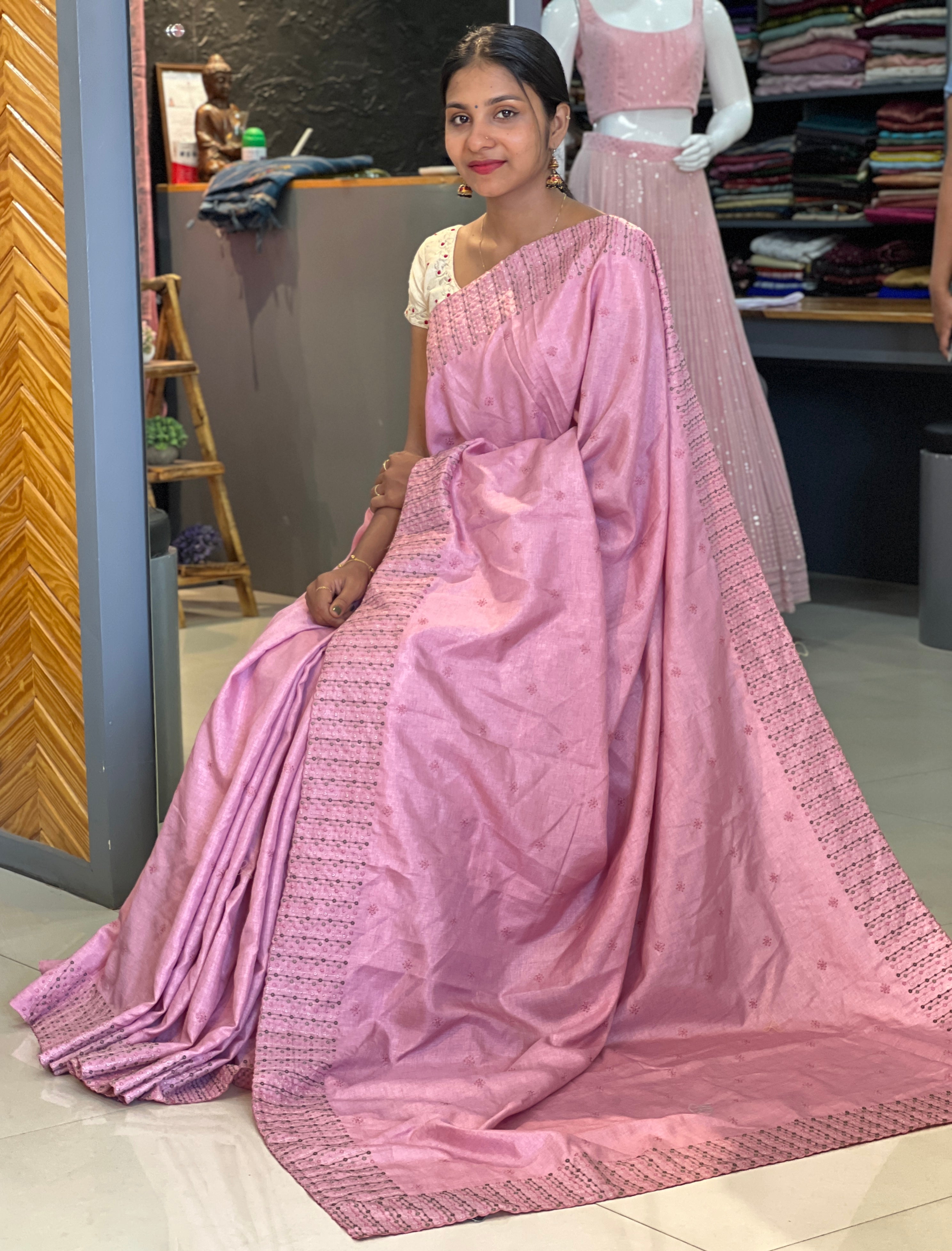 Machine Embroidery Semi Tussar Saree | SBP200