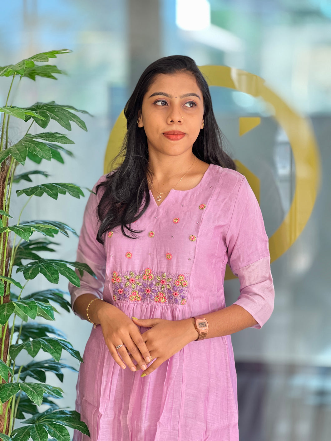 Embroidery Detailed Chanderi Kurta Top & Bottom | EC104