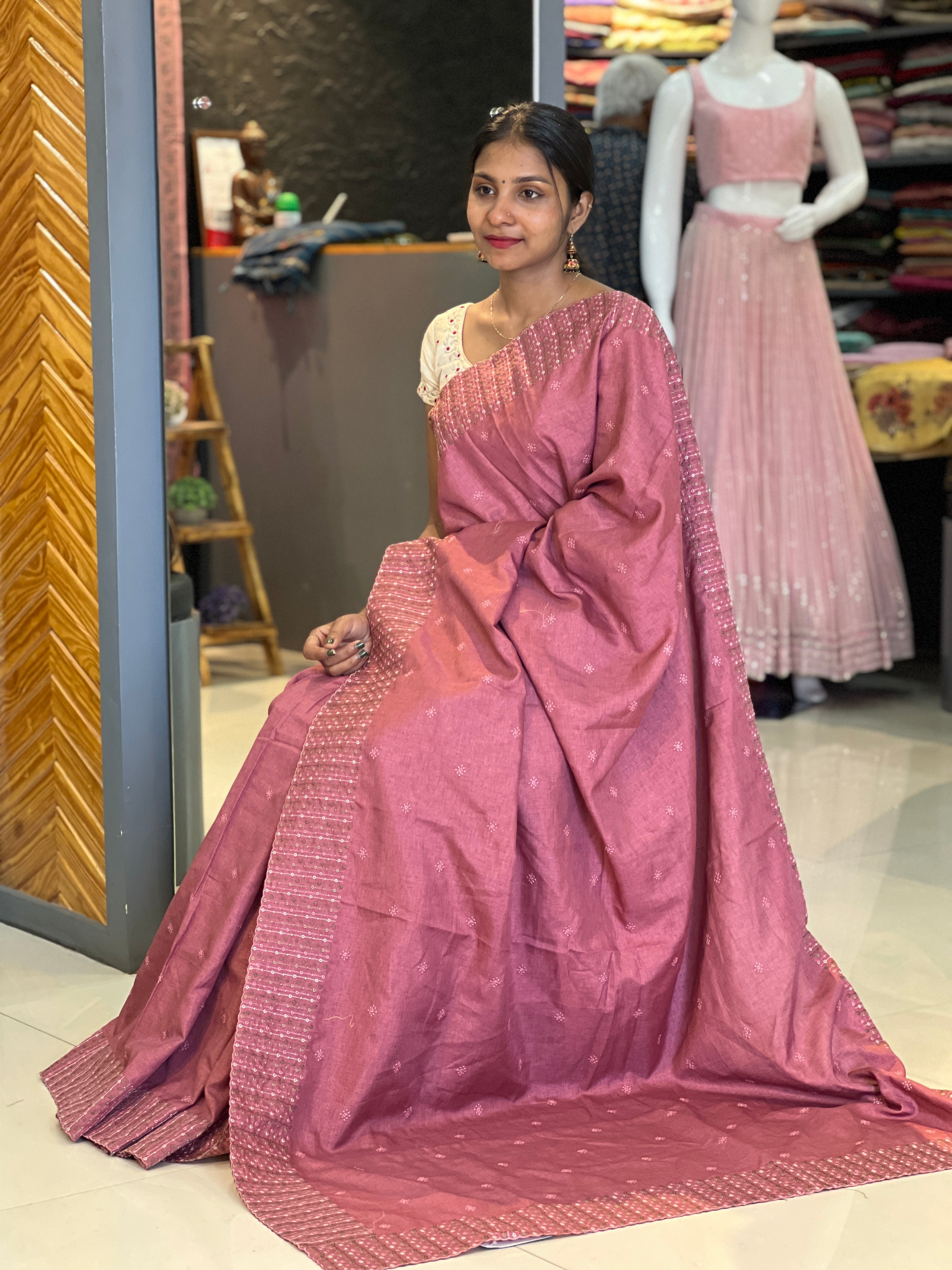 Machine Embroidery Semi Tussar Saree | SBP201