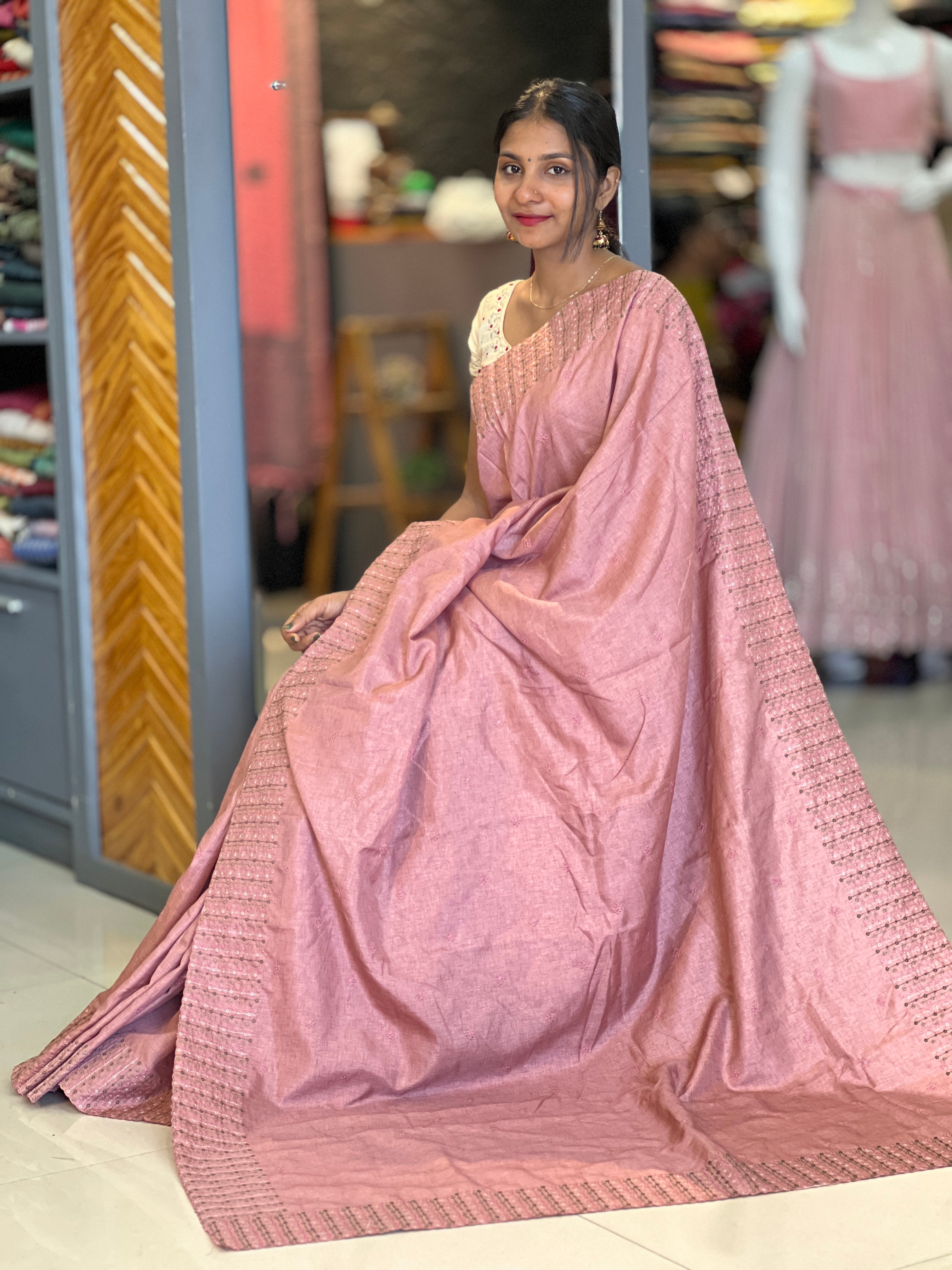 Machine Embroidery Semi Tussar Saree | SBP200