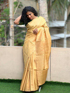 Golden Yellow Bamboo Tussar Saree with Zari Weaved Pallu Design | ACT1117