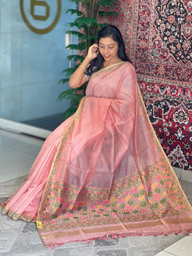 Jamdani Weaved Lotus Detailed Bagalpuri Linen Saree | SSN210