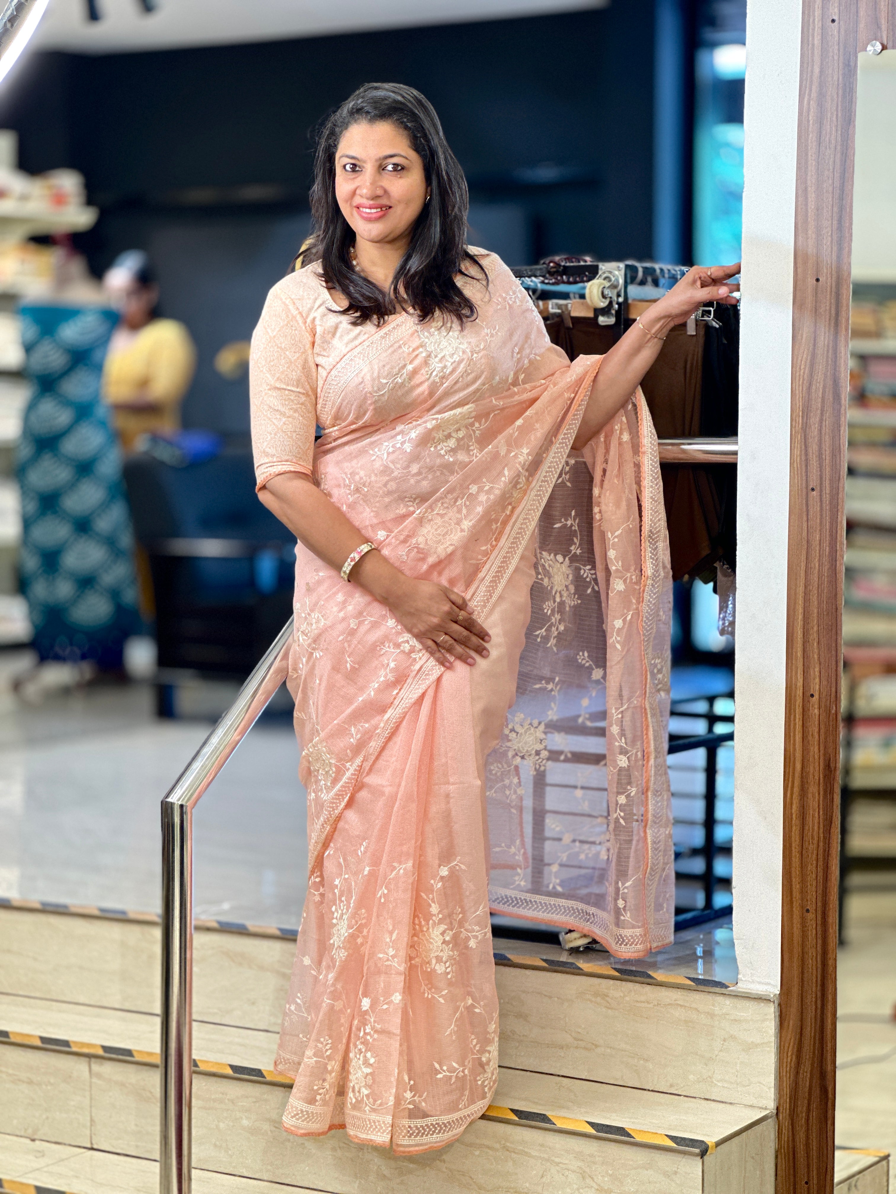 Machine Embroidery Detailed Check Organza Saree | BLD1557