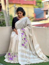 Embroidered Bhagalpuri Linen Saree | NHH218