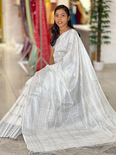 Silver Zari Weaving Bhagalpuri Linen Saree | NHH234