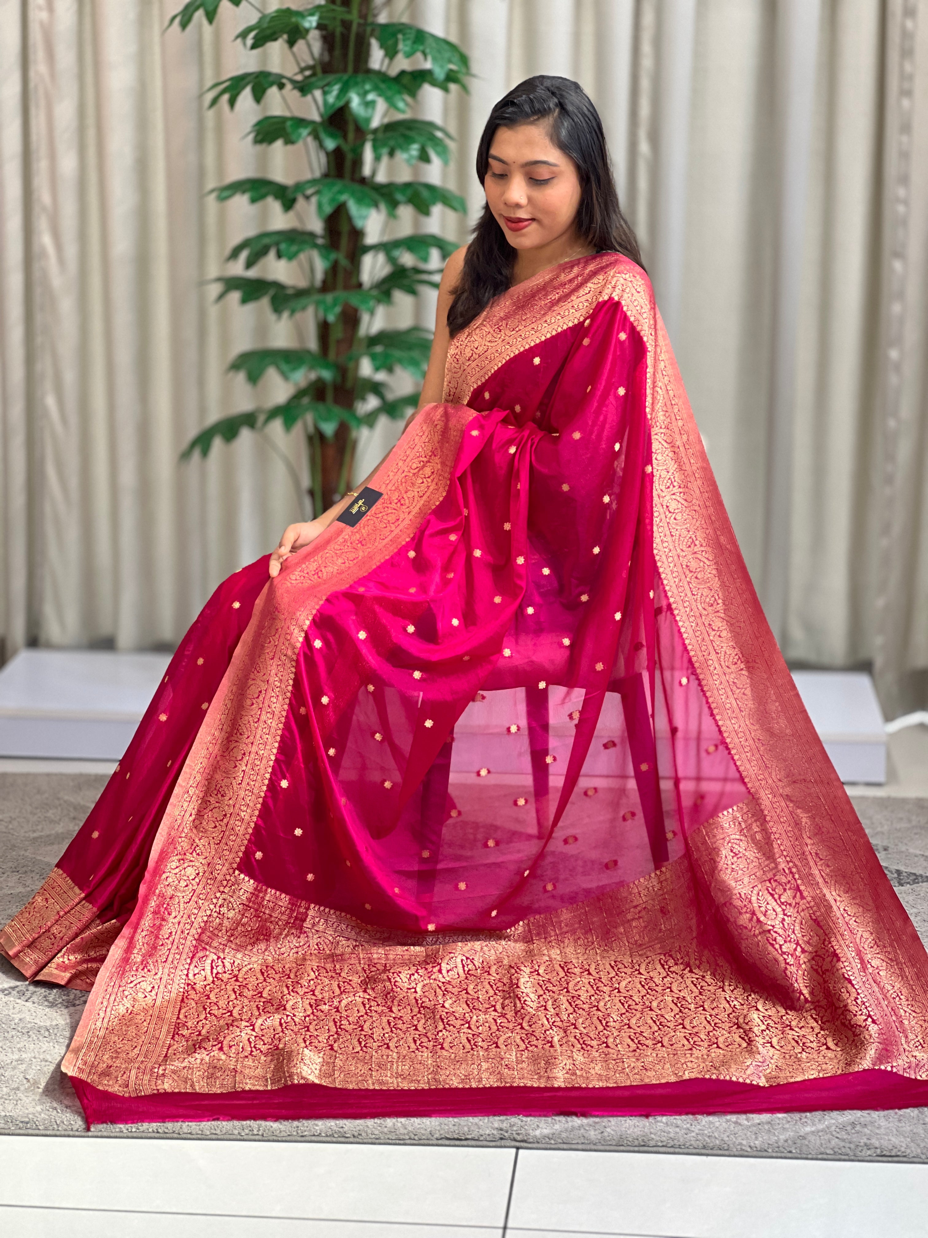 Buta Woven Pattern Chinnon Saree | RS166