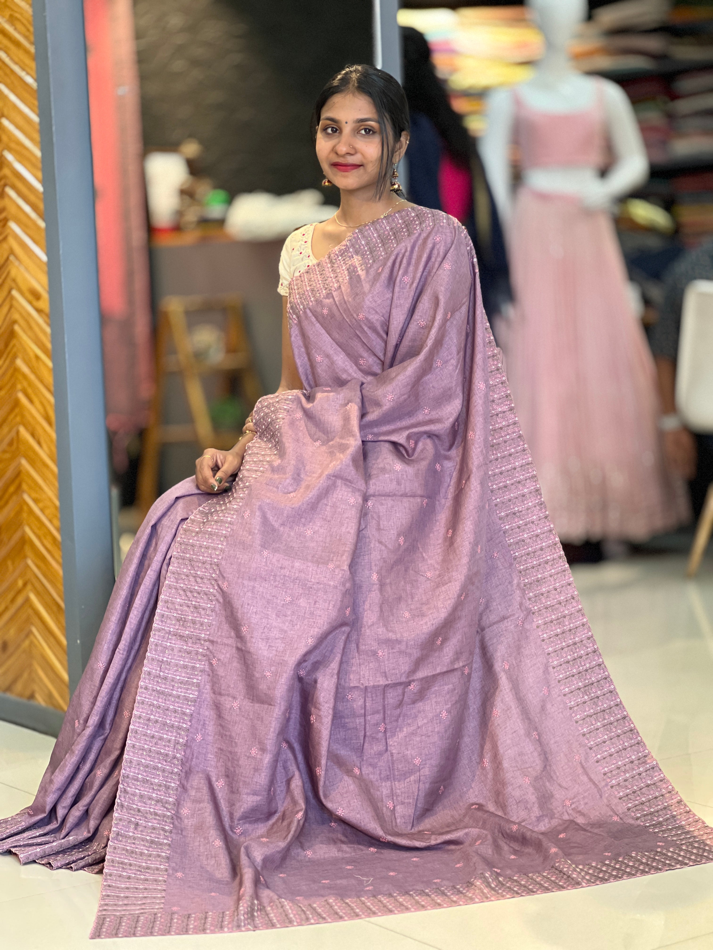 Machine Embroidery Semi Tussar Saree | SBP201