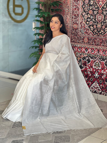 Thread Weaving Pattern Bhagalpuri Linen Saree | NHH496