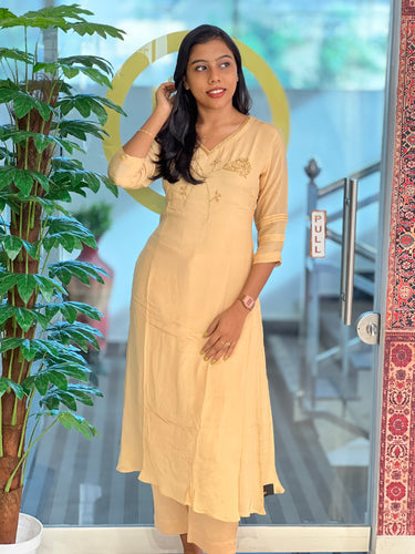 Hand Embroidery Detailed Chinon Kurta Top & Bottom | EC108