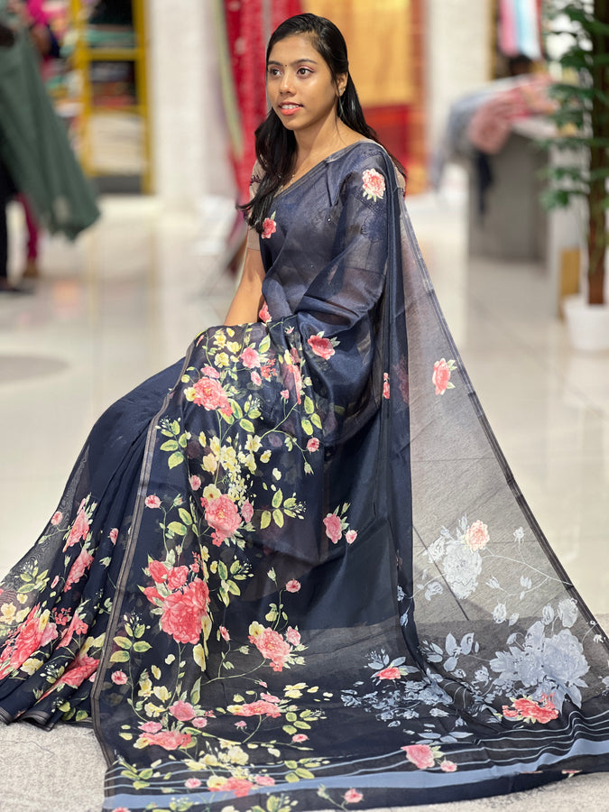 Digital Floral Print Semi Silk Saree | SSN134
