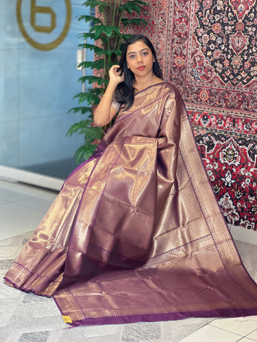 Tissue Weaving Stripes Patterned Semi Silk Saree | KAC245